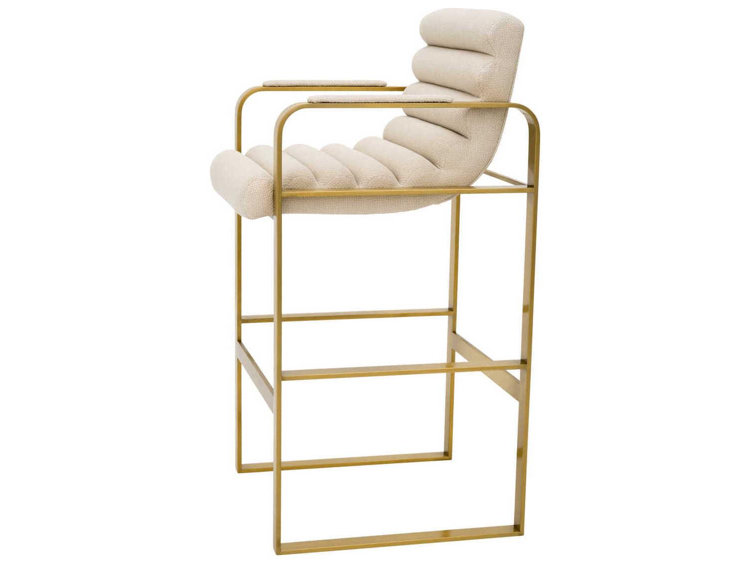 Eichholtz Olsen Brushed Brass Scalea Sand Upholstered Bar Stool