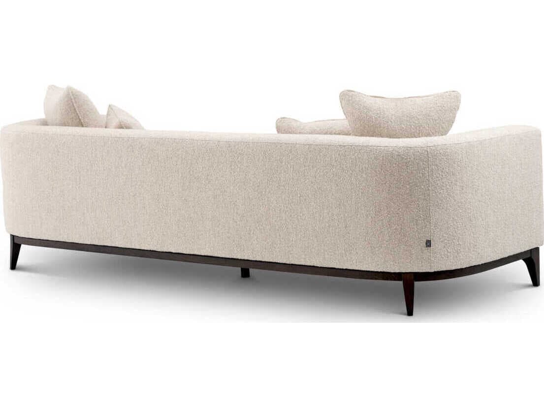 Eichholtz Brannan Boucle Chalk White Brown Wooden Base Upholstered Sofa