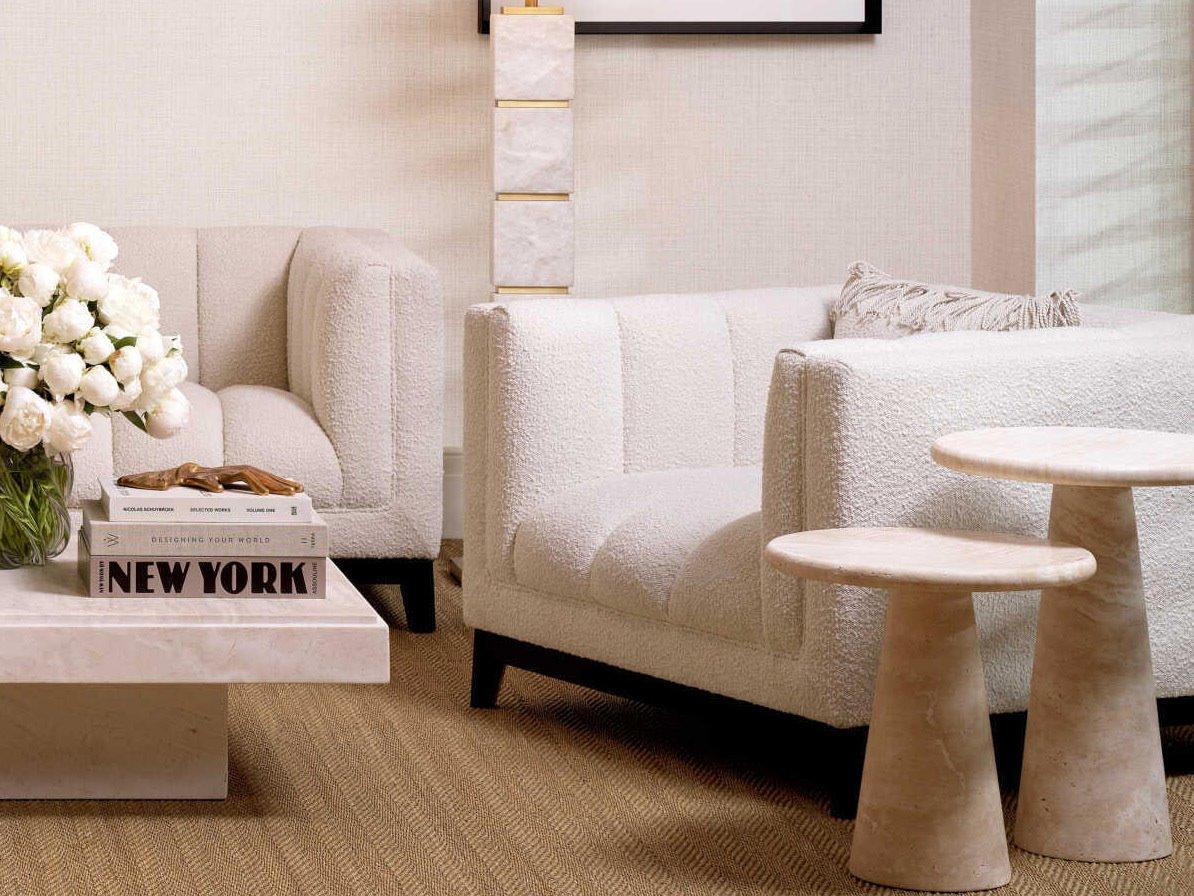 Eichholtz Adriana Cream Boucle Fabric Living Room Set