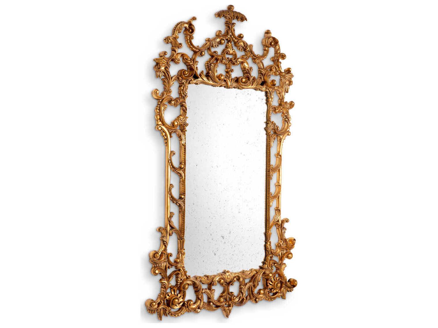 Eichholtz Rococo Antique Gold Mirror Glass Wall Vertical