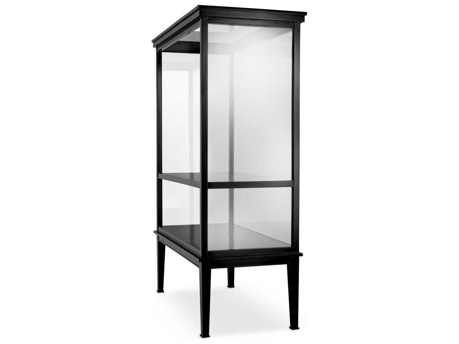 Eichholtz Gallery Solid Wood Black Veneer Clear Glass Display Cabinet