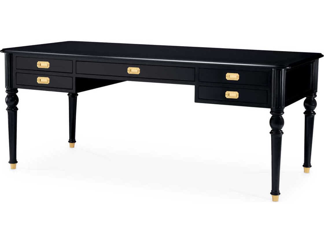 Eichholtz Wimbledon Waxed Black Antique Brass Solid Wood Writing Desk