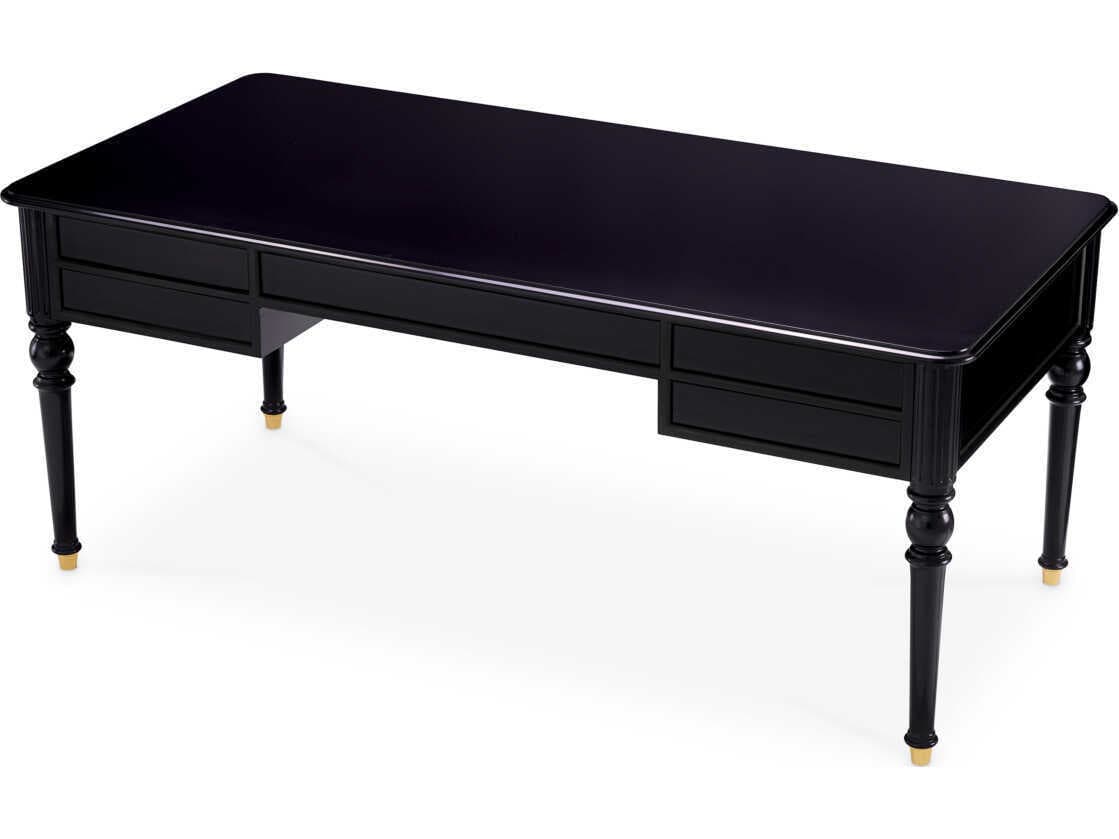 Eichholtz Wimbledon Waxed Black Antique Brass Solid Wood Writing Desk