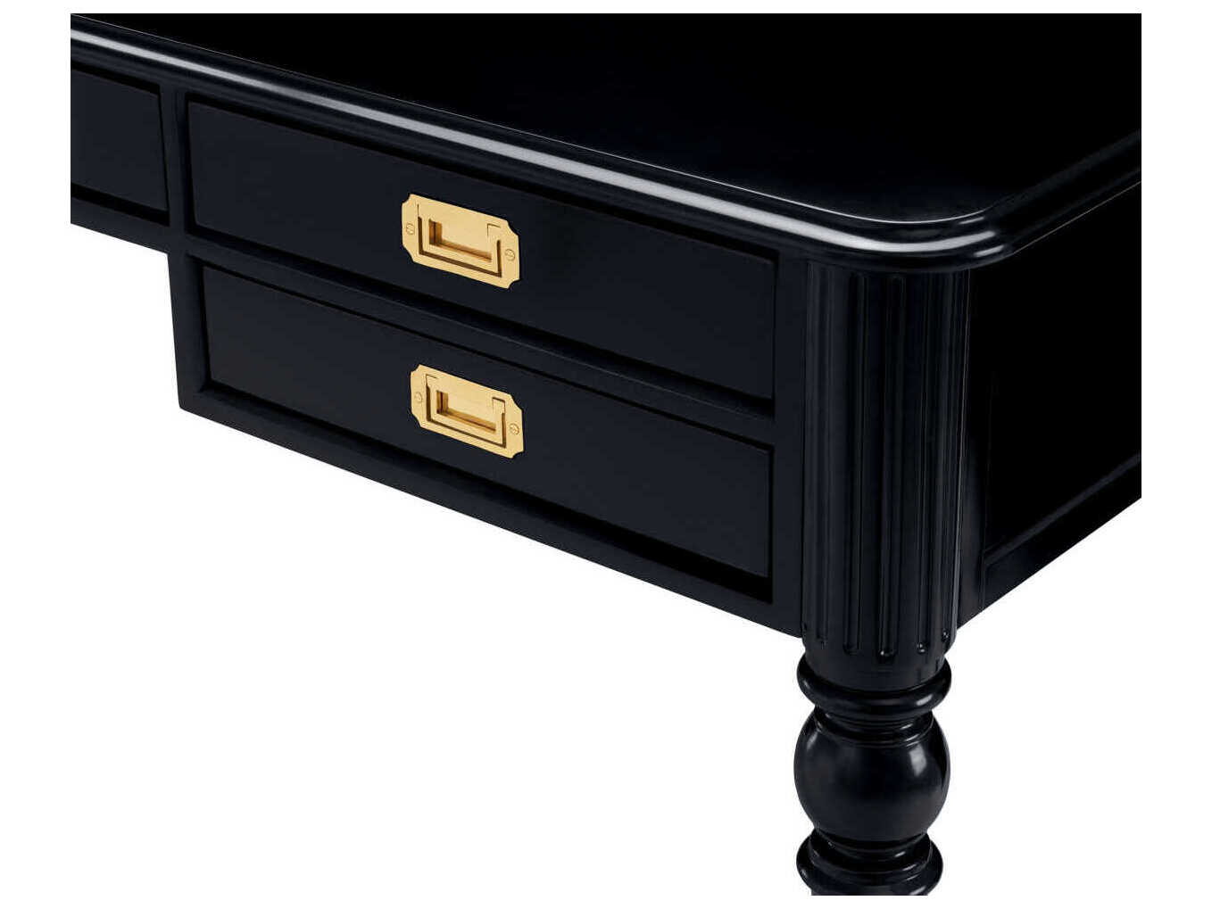 Eichholtz Wimbledon Waxed Black Antique Brass Solid Wood Writing Desk