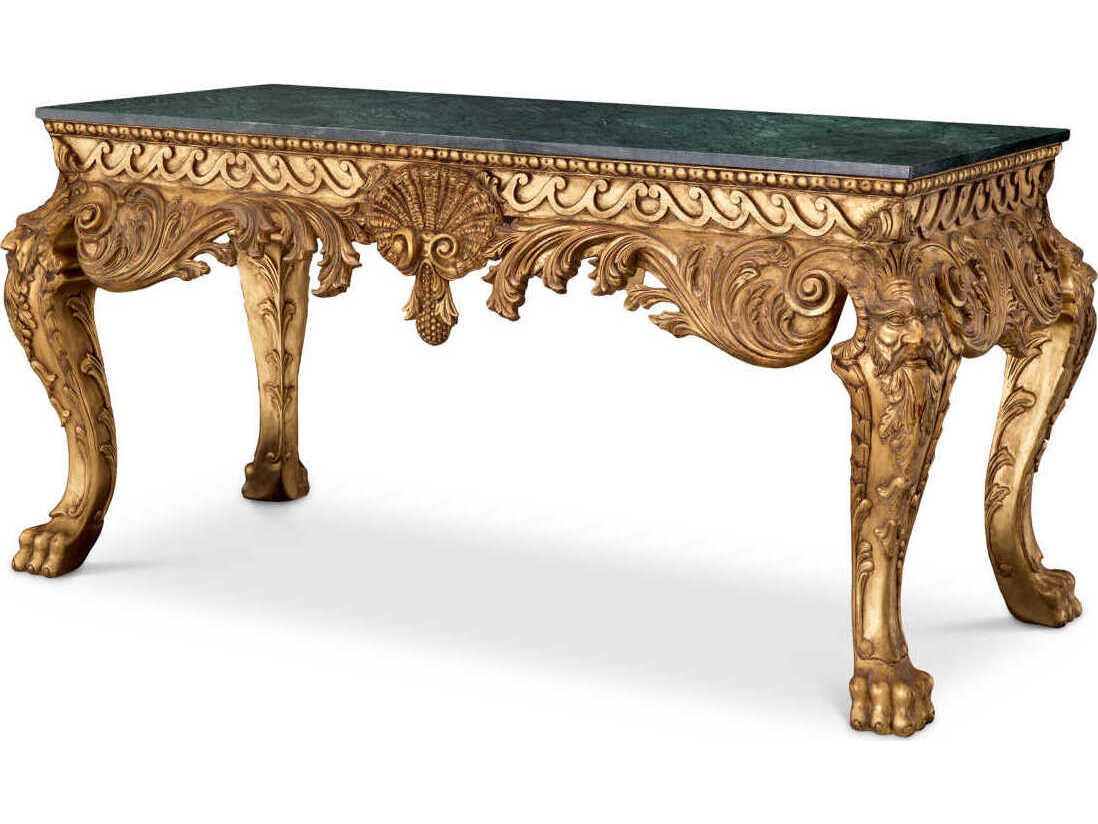 Eichholtz Matthias Rectangular Antique Gold Green Marble Console Table