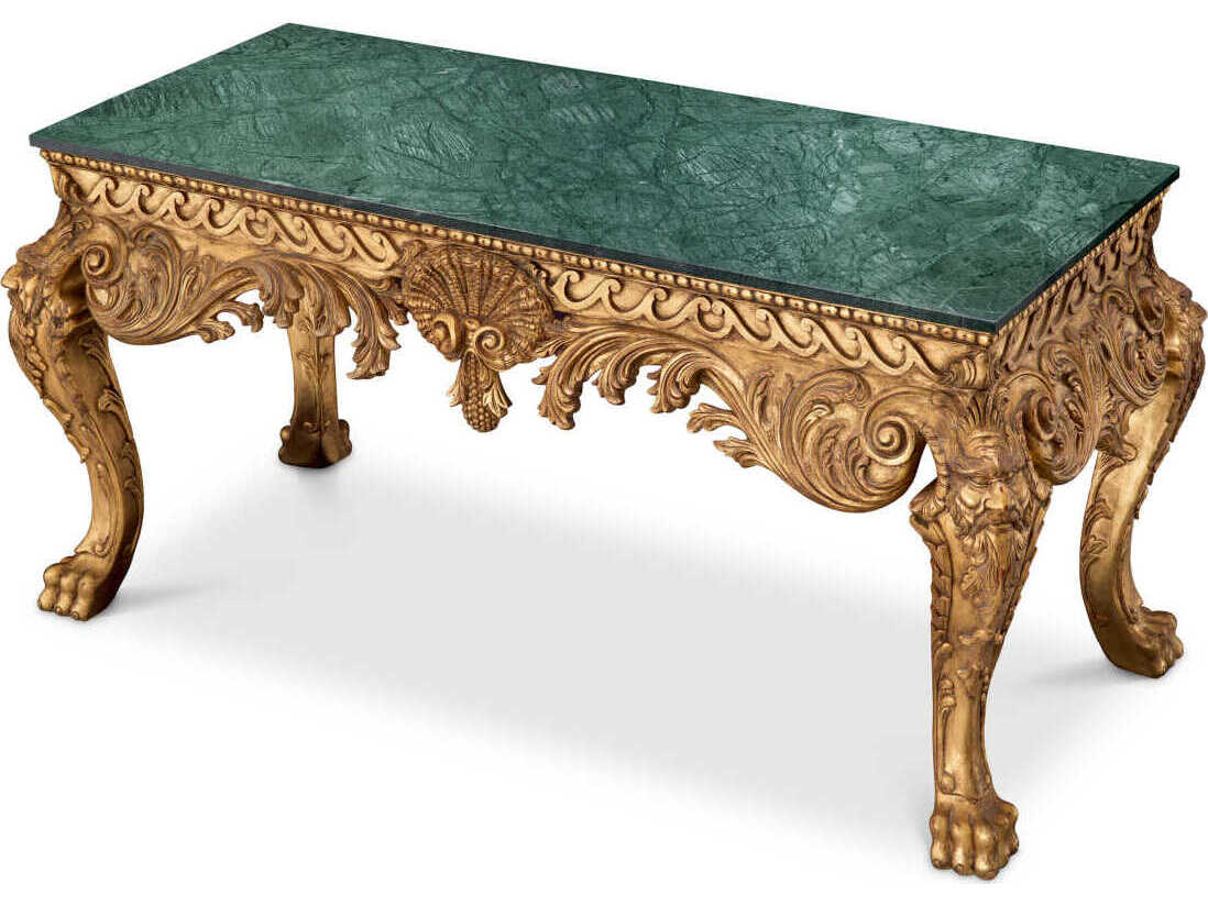 Eichholtz Matthias Rectangular Antique Gold Green Marble Console Table