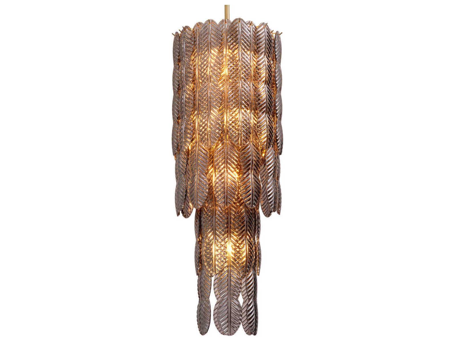 Eichholtz Sahure Brushed Brass Smoke Glass Tiered Linear Chandelier