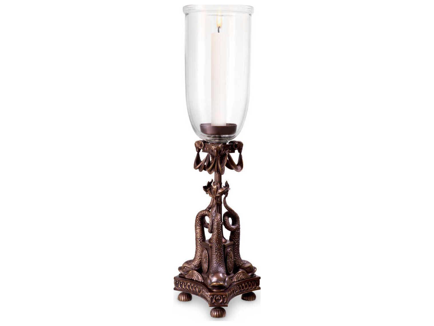 Eichholtz Hurricanes Bronze Highlight Clear Glass Candle Holder