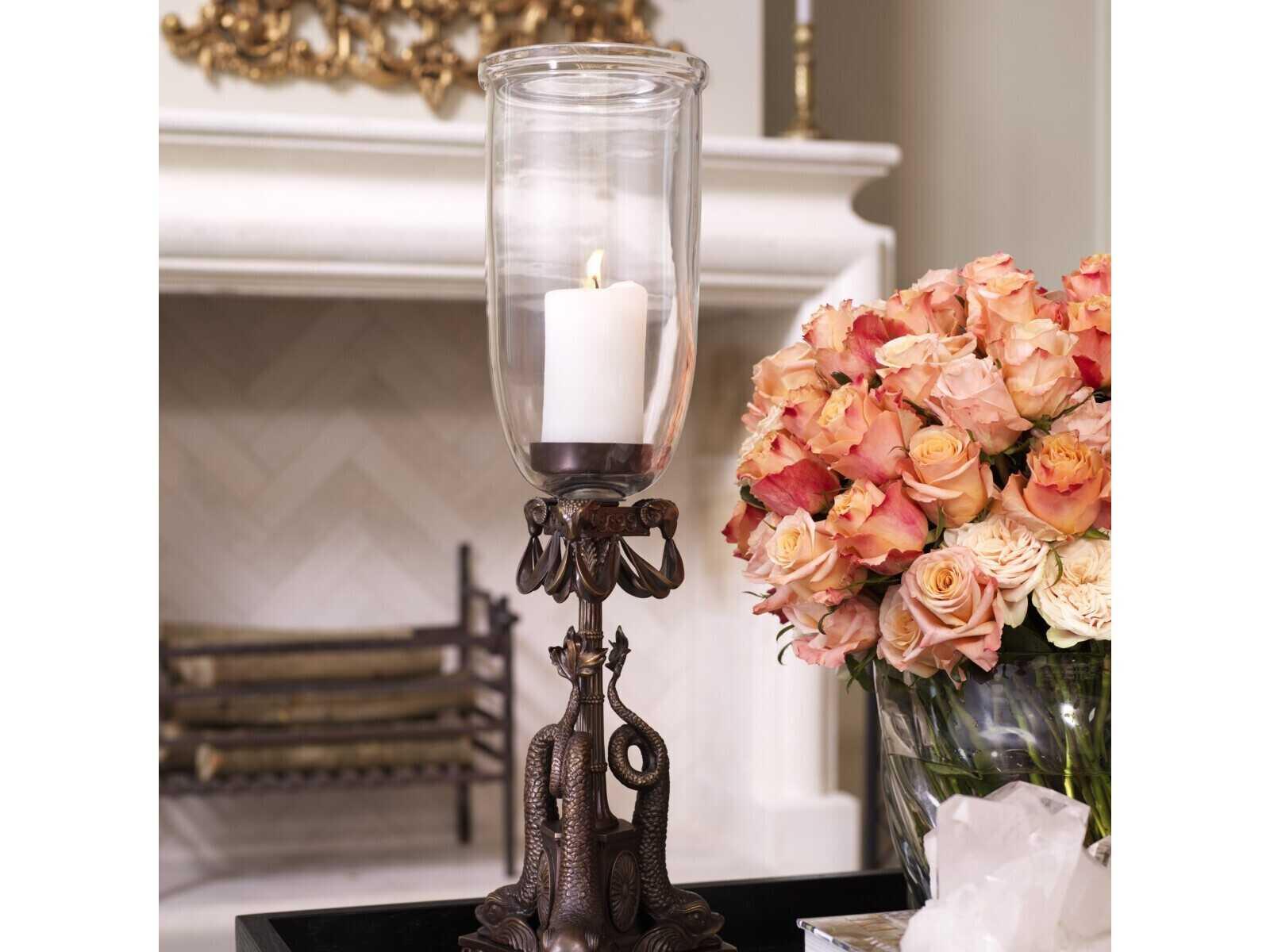 Eichholtz Hurricanes Bronze Highlight Clear Glass Candle Holder