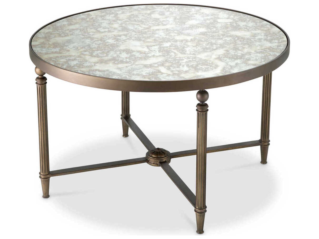Eichholtz Bowery Round Antique Mirror Glass Bronze Coffee Table