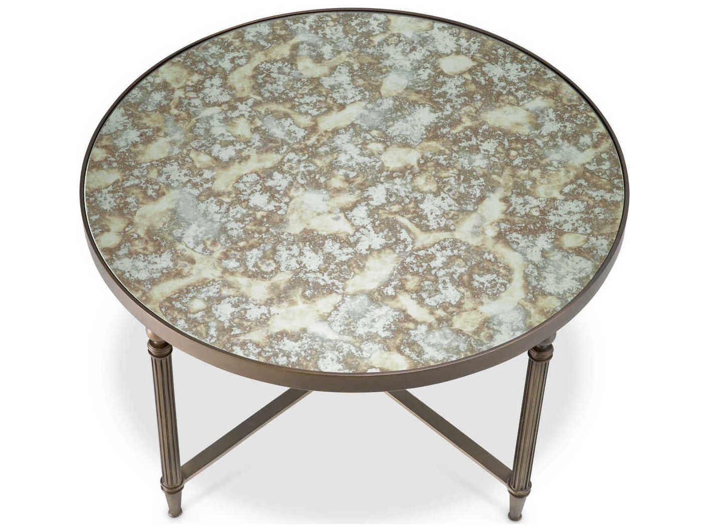 Eichholtz Bowery Round Antique Mirror Glass Bronze Coffee Table