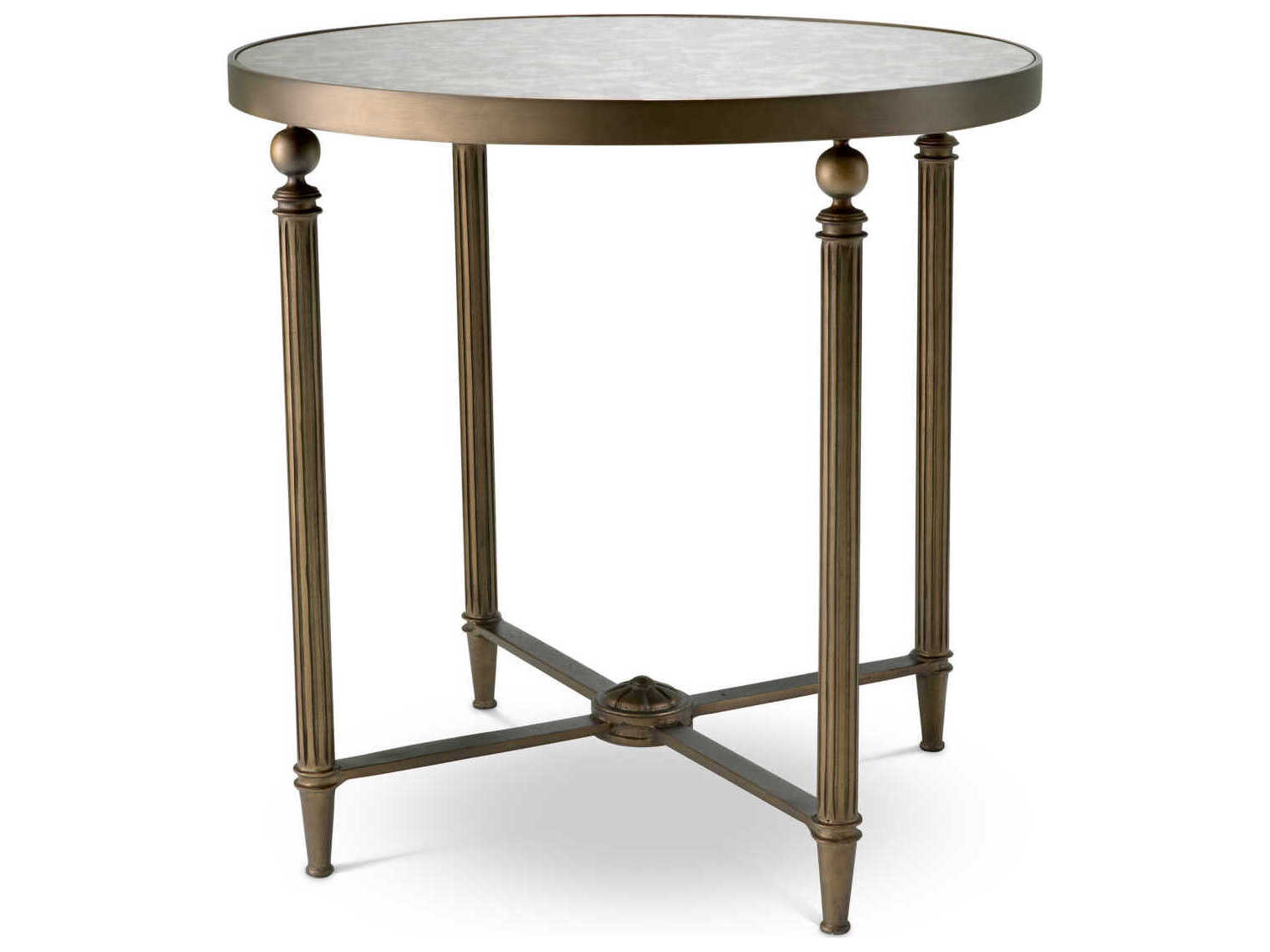 Eichholtz Bowery Round Antique Mirror Glass Bronze End Table