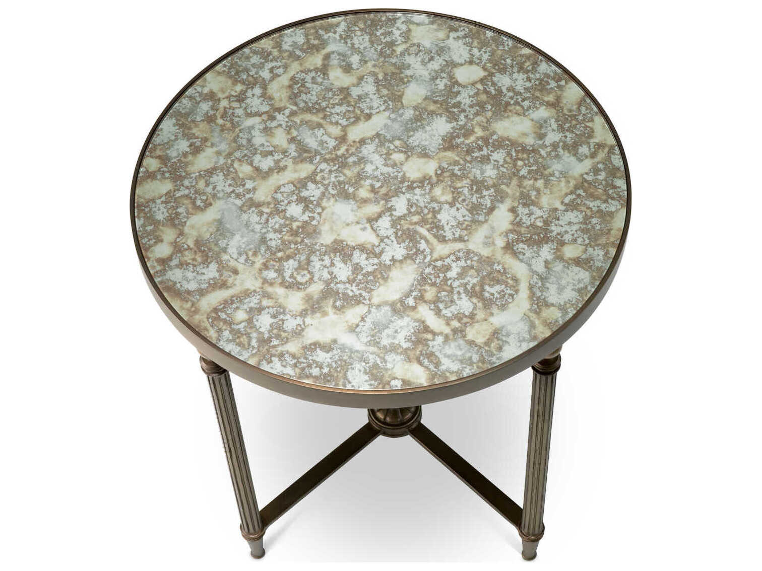 Eichholtz Bowery Round Antique Mirror Glass Bronze End Table