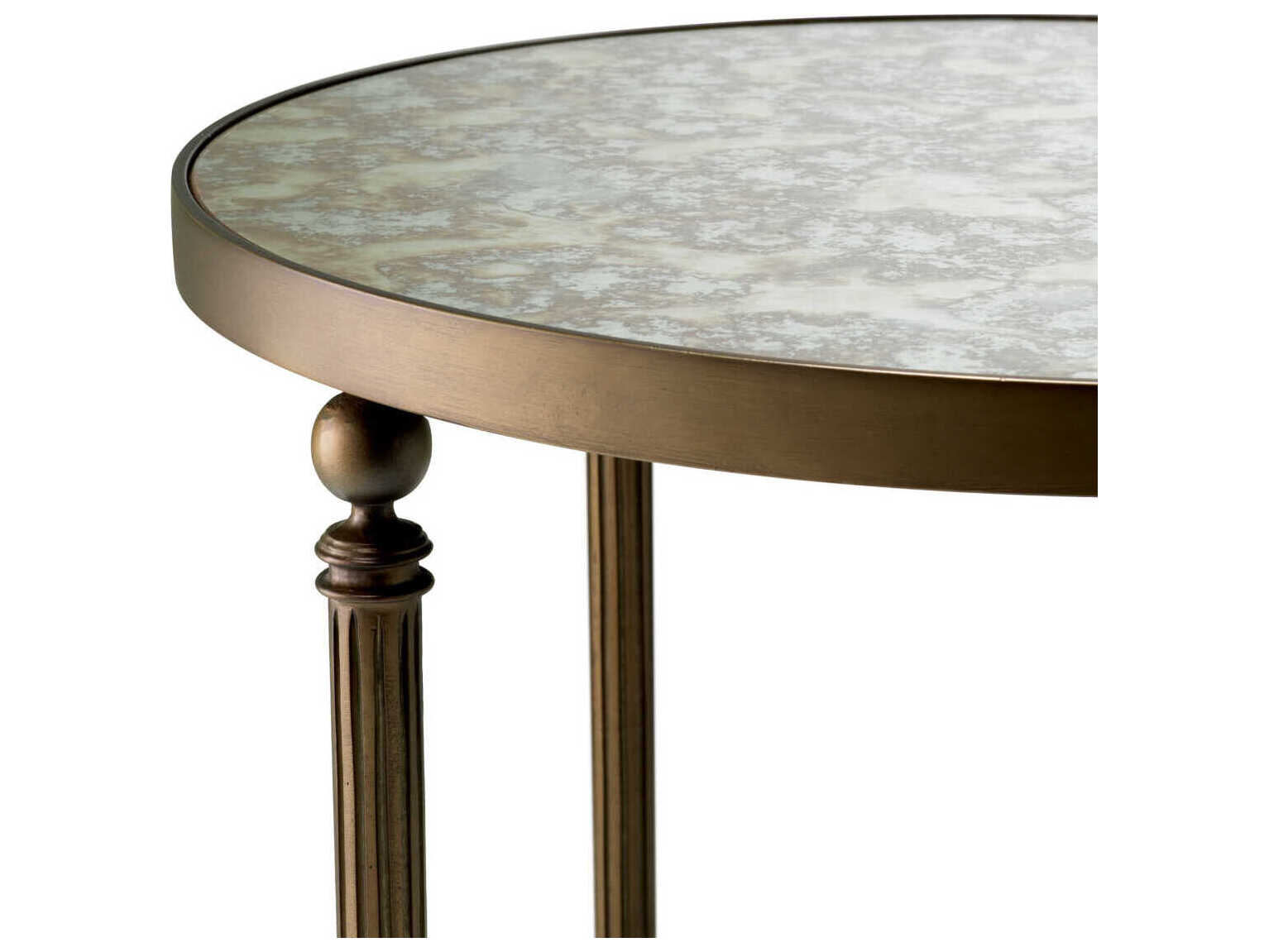Eichholtz Bowery Round Antique Mirror Glass Bronze End Table