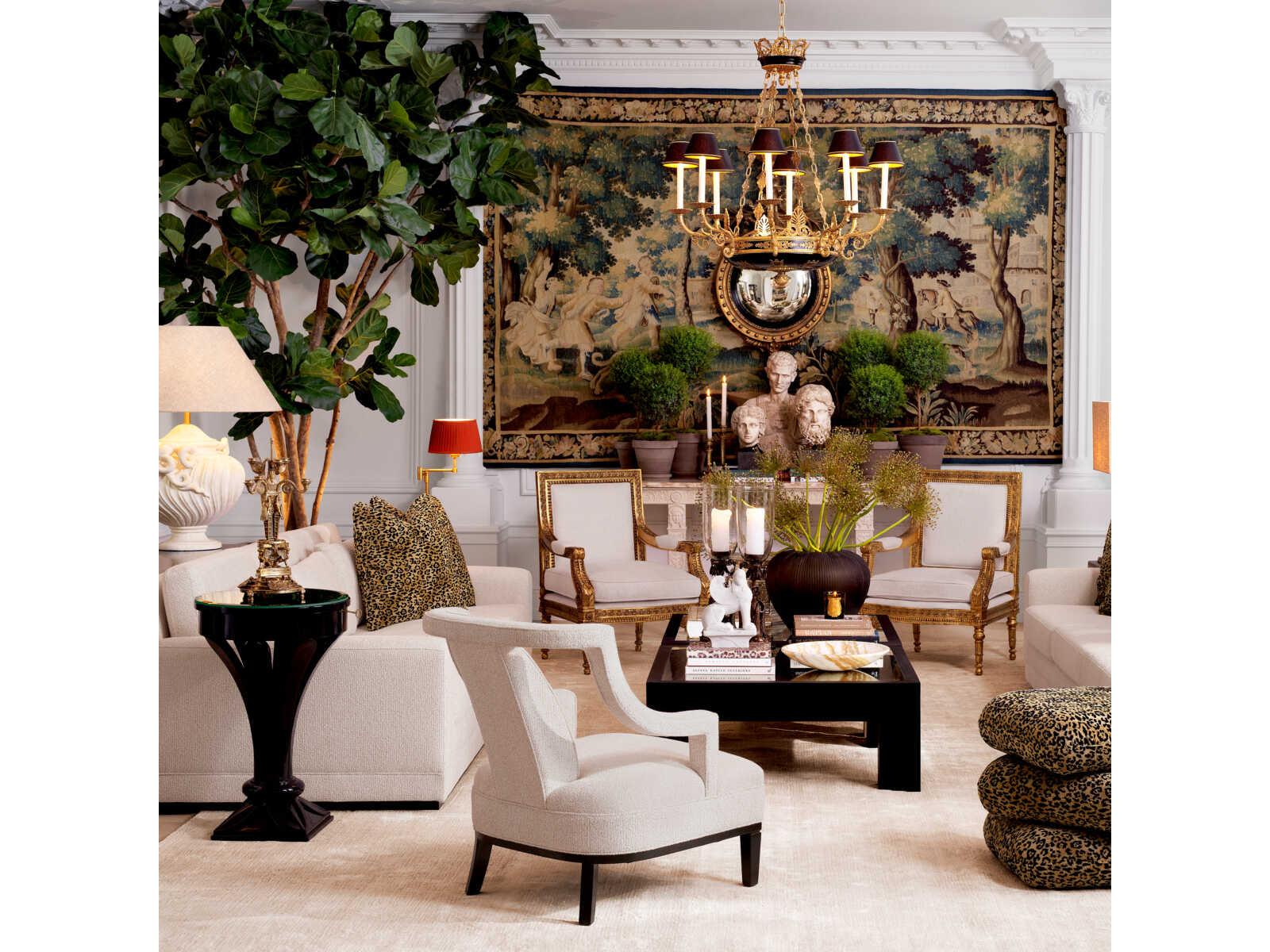 Eichholtz Aswan Round Piano Black Clear Glass Top End Table