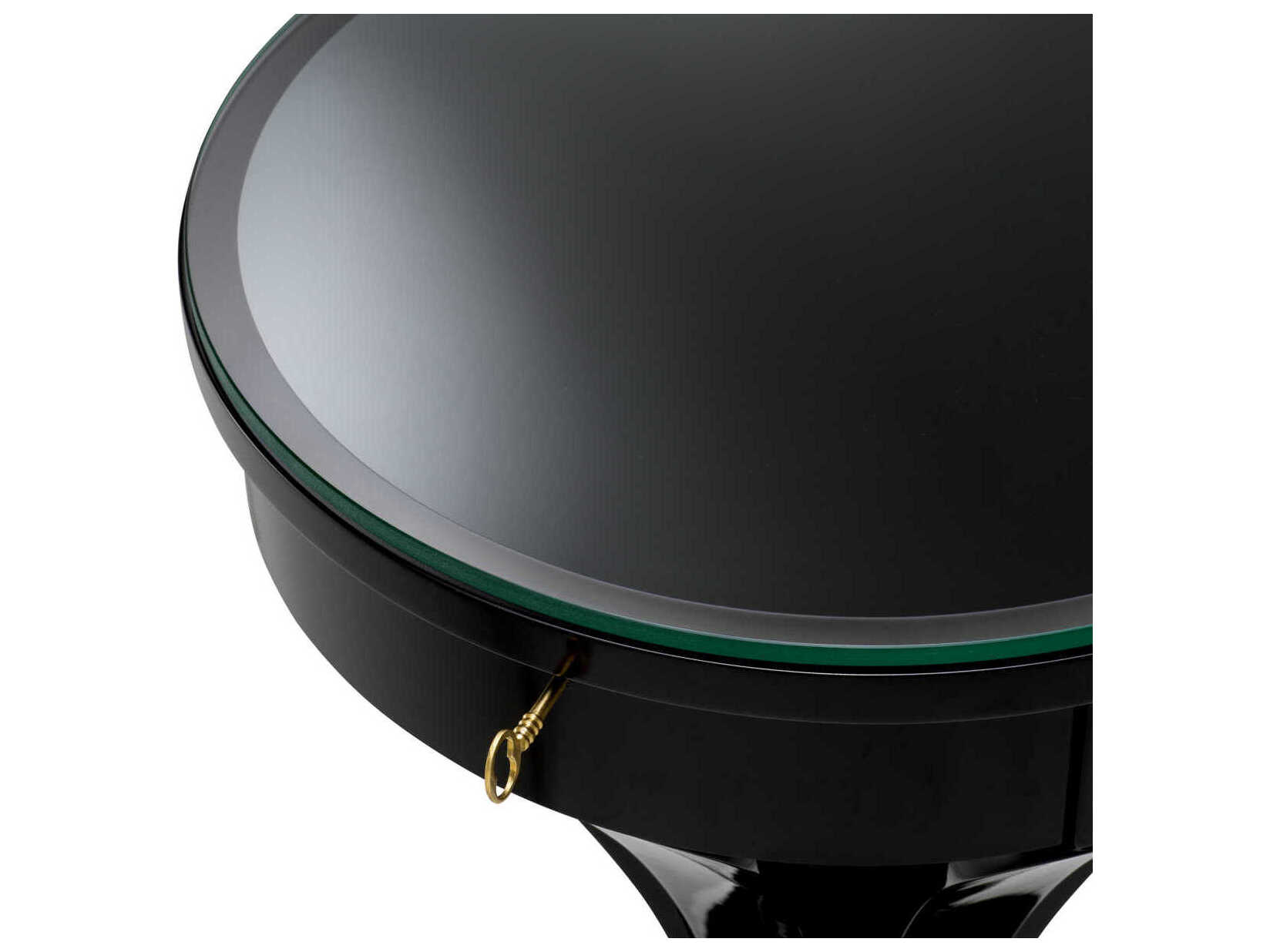 Eichholtz Aswan Round Piano Black Clear Glass Top End Table