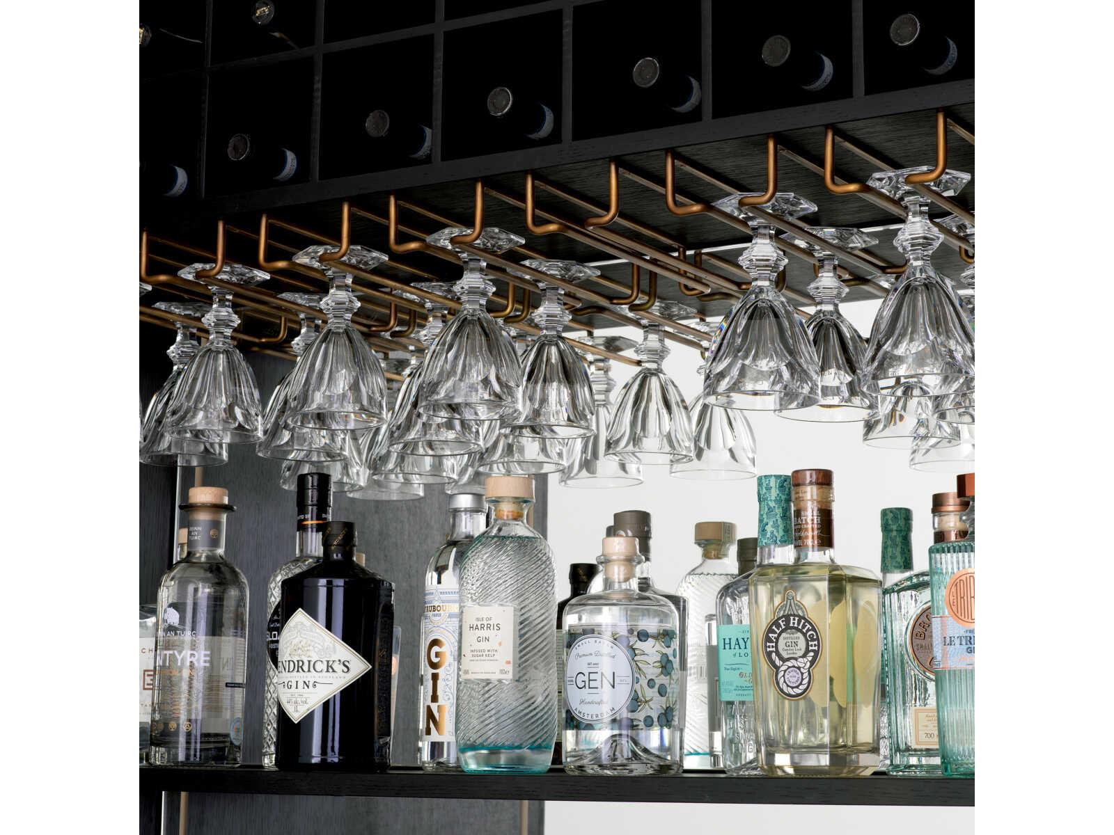 Eichholtz Kellam Solid Wood Black Antique Mirror Glass Bar Cabinet