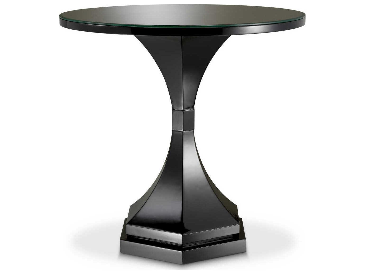 Eichholtz Harlem Round Piano Black Clear Glass Top End Table