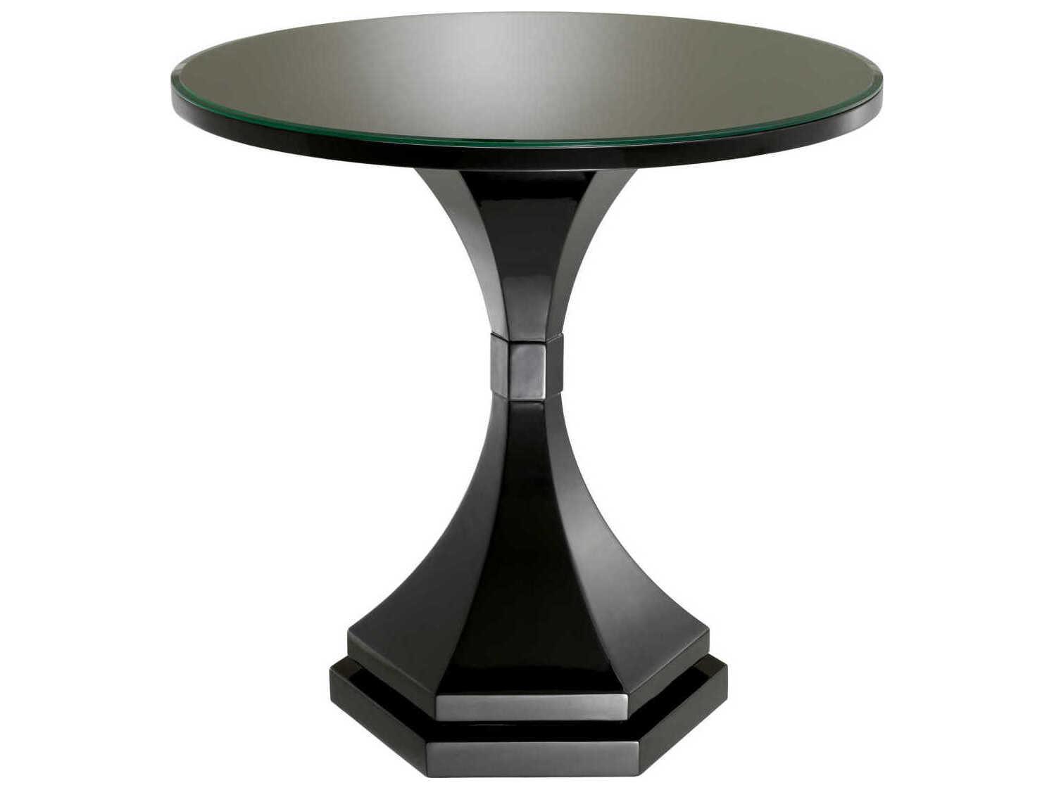 Eichholtz Harlem Round Piano Black Clear Glass Top End Table