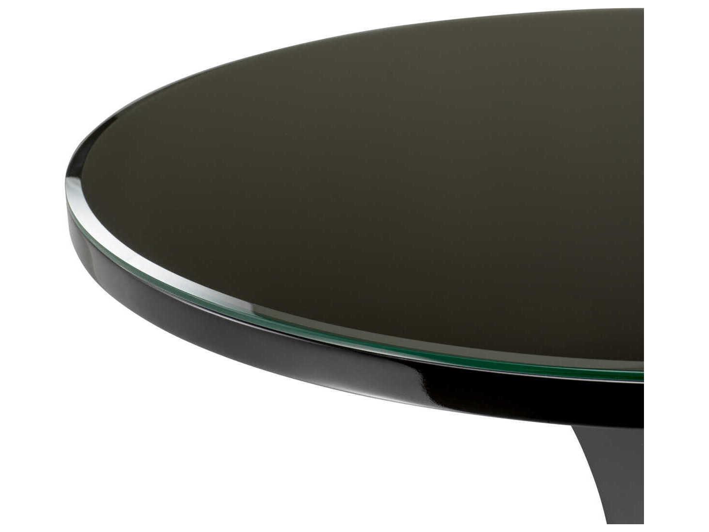 Eichholtz Harlem Round Piano Black Clear Glass Top End Table