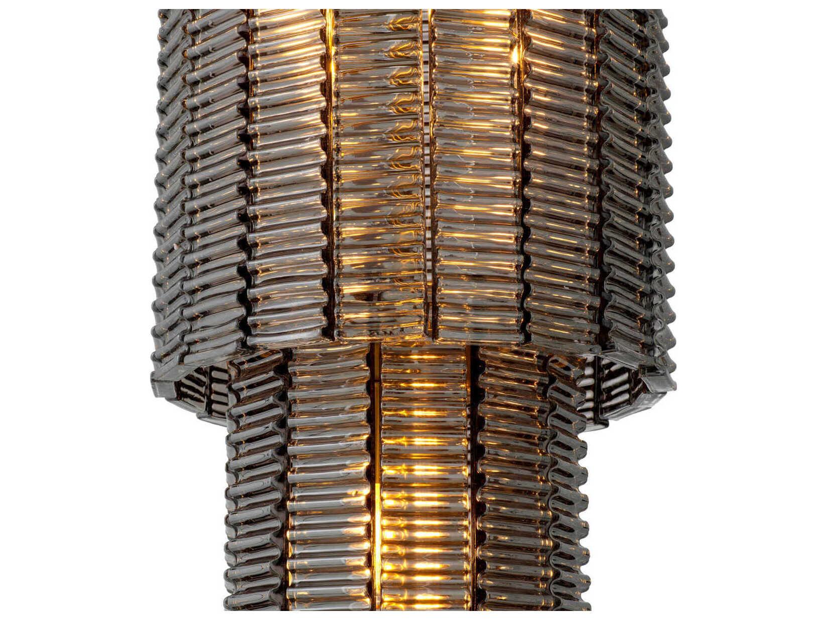 Eichholtz Imperial Brushed Brass Smoke Glass Traditional Cylinder Tiered Chandelier