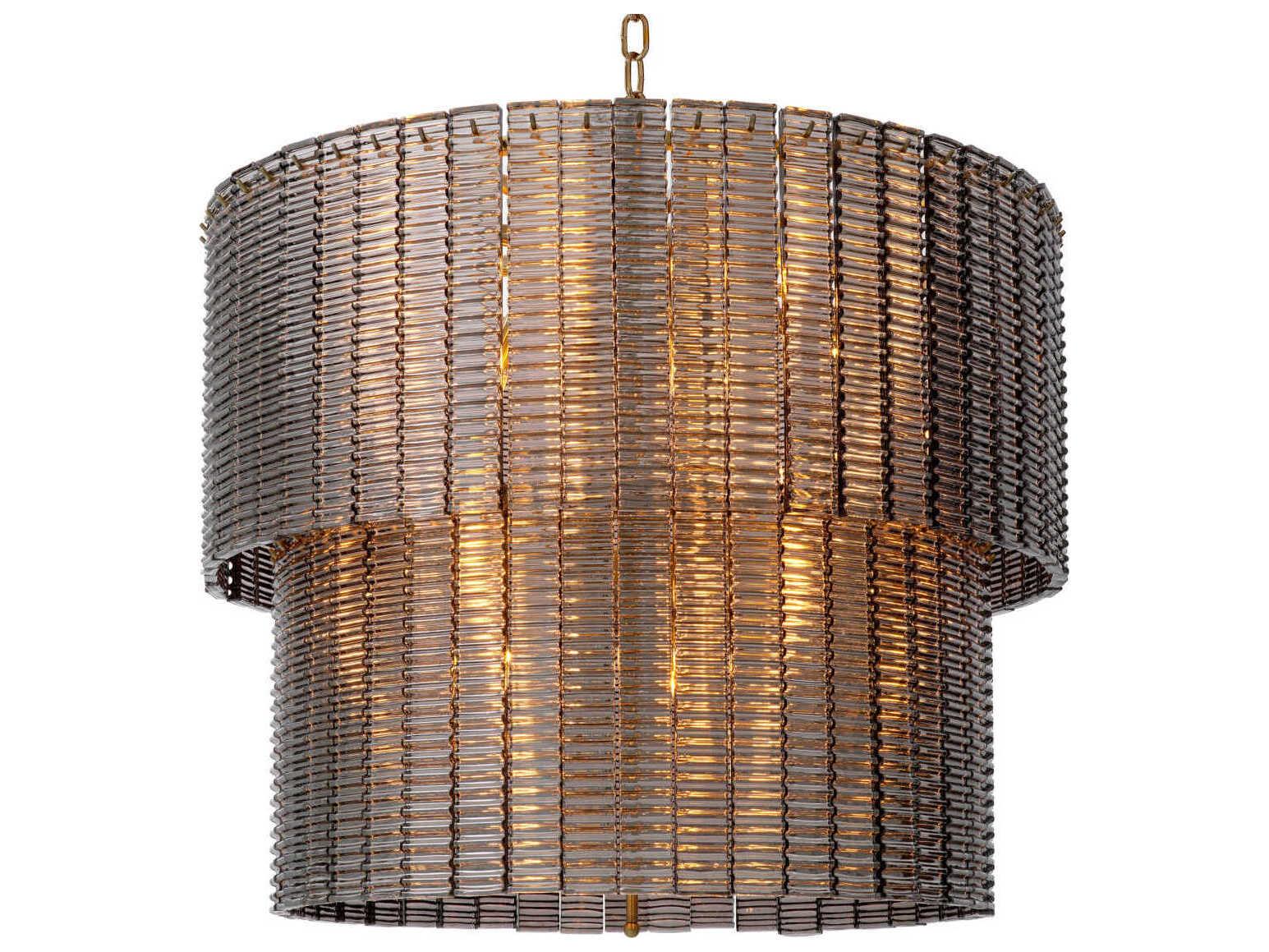 Eichholtz Imperial Brushed Brass Smoke Glass Traditional Drum Tiered Chandelier