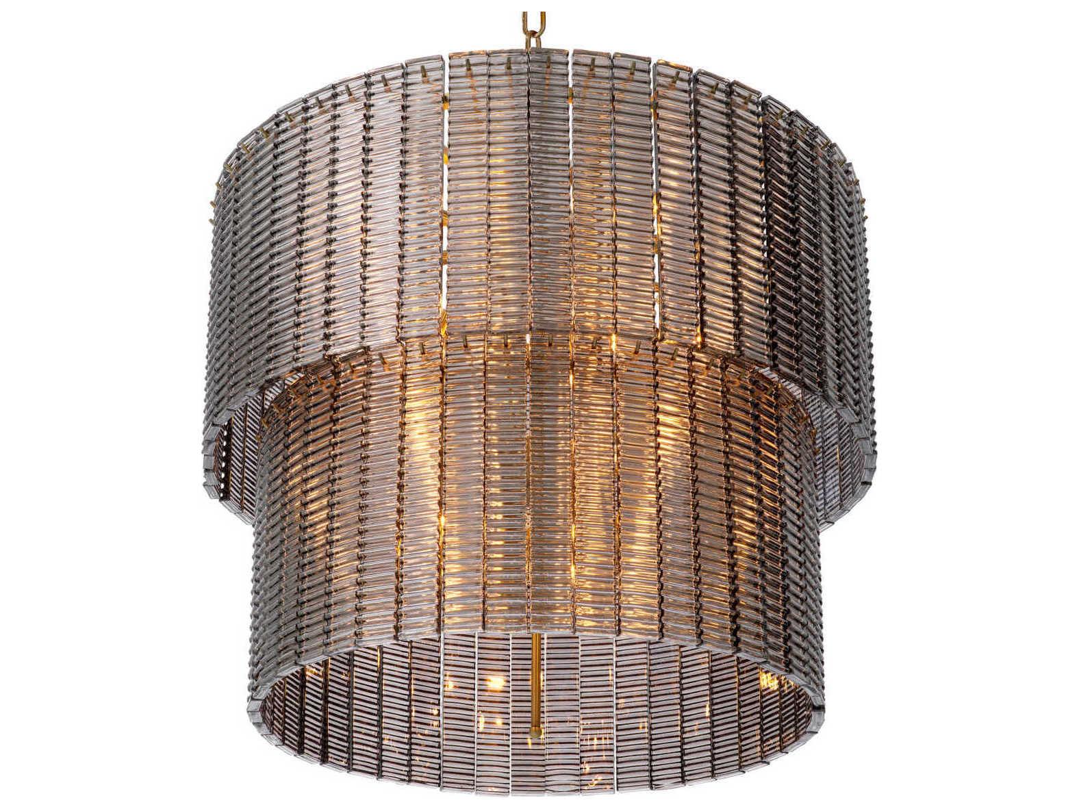 Eichholtz Imperial Brushed Brass Smoke Glass Traditional Drum Tiered Chandelier