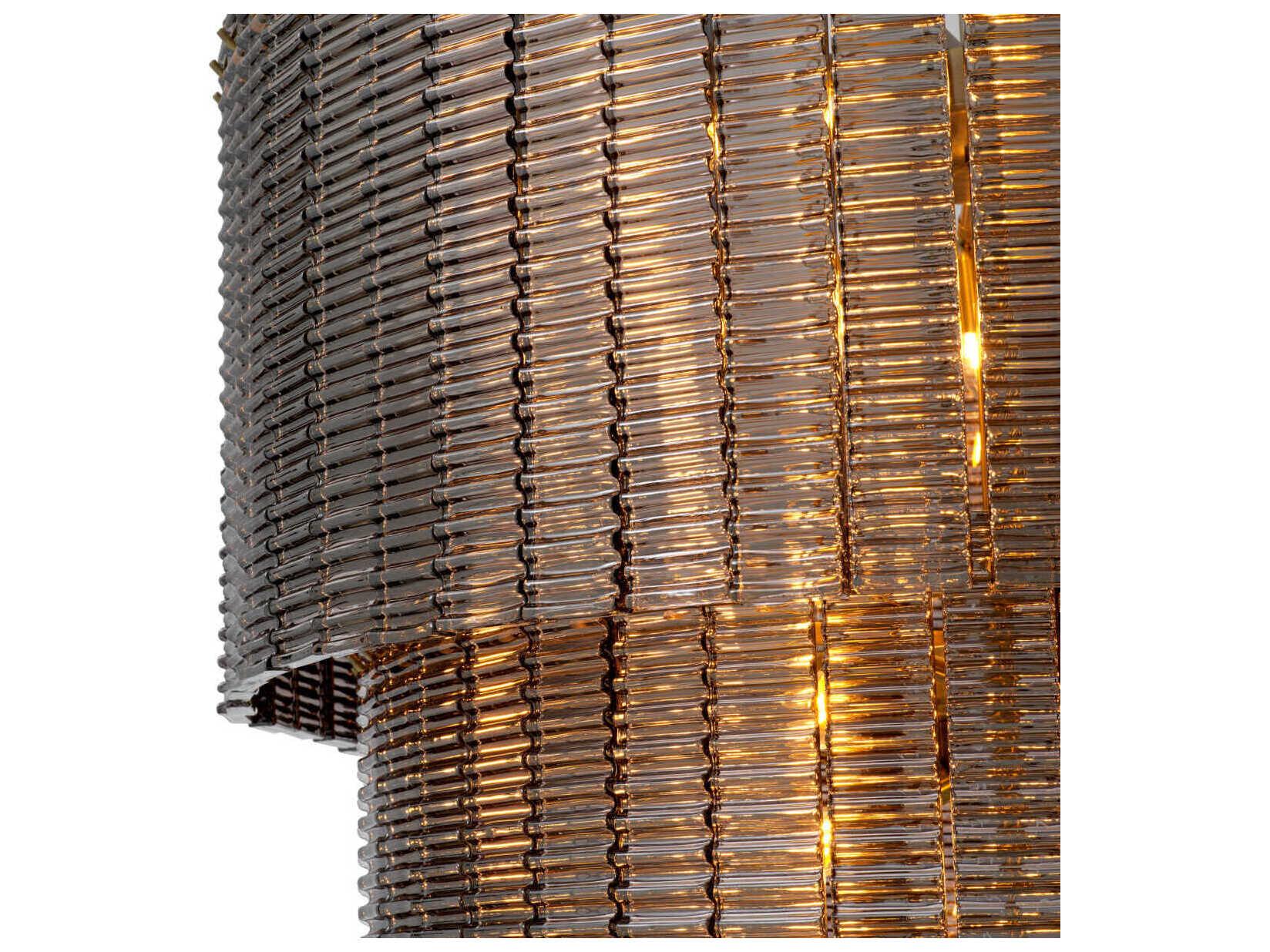 Eichholtz Imperial Brushed Brass Smoke Glass Traditional Drum Tiered Chandelier