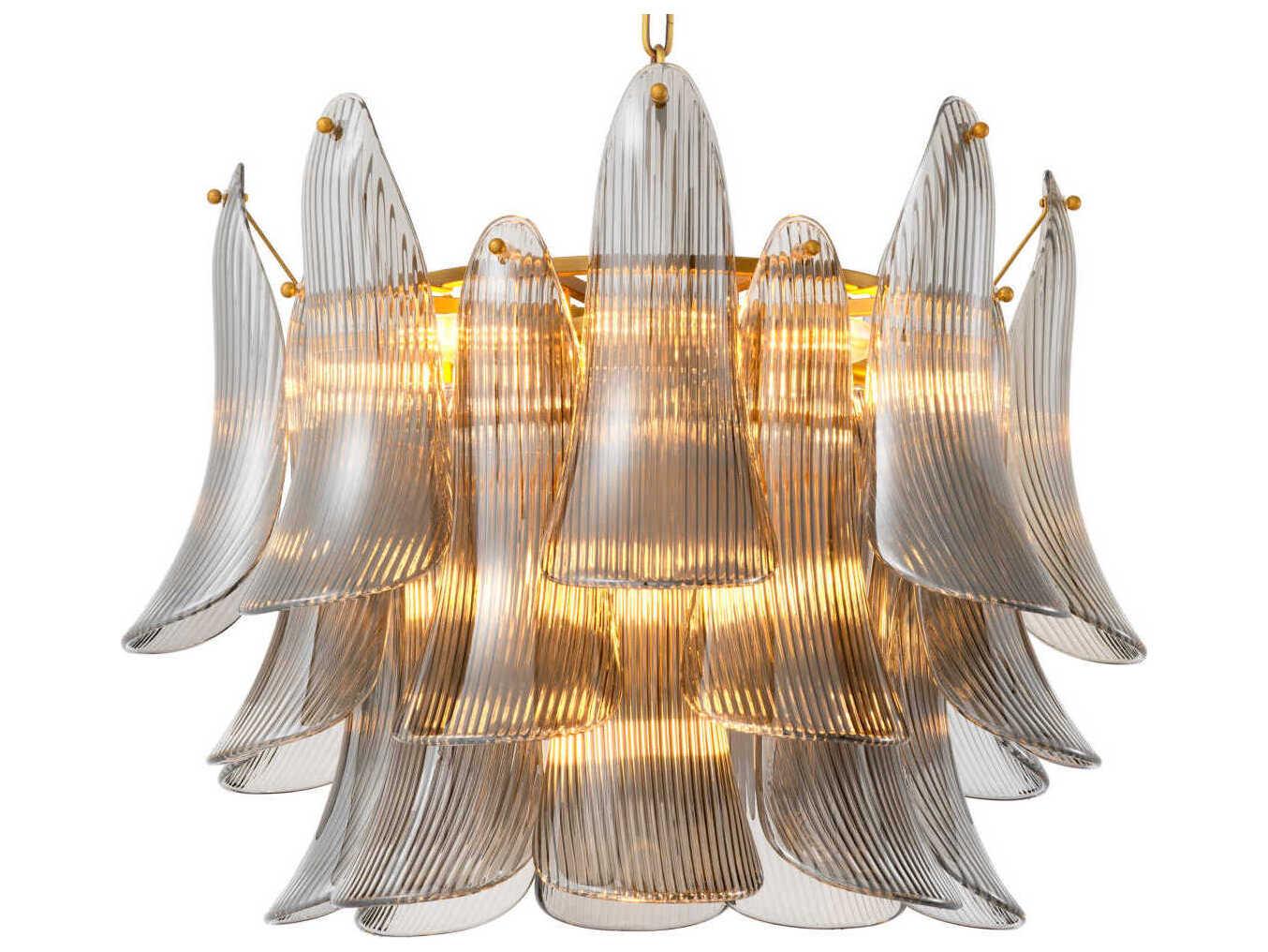 Eichholtz Amun Brushed Brass Smoke Glass Tiered Chandelier