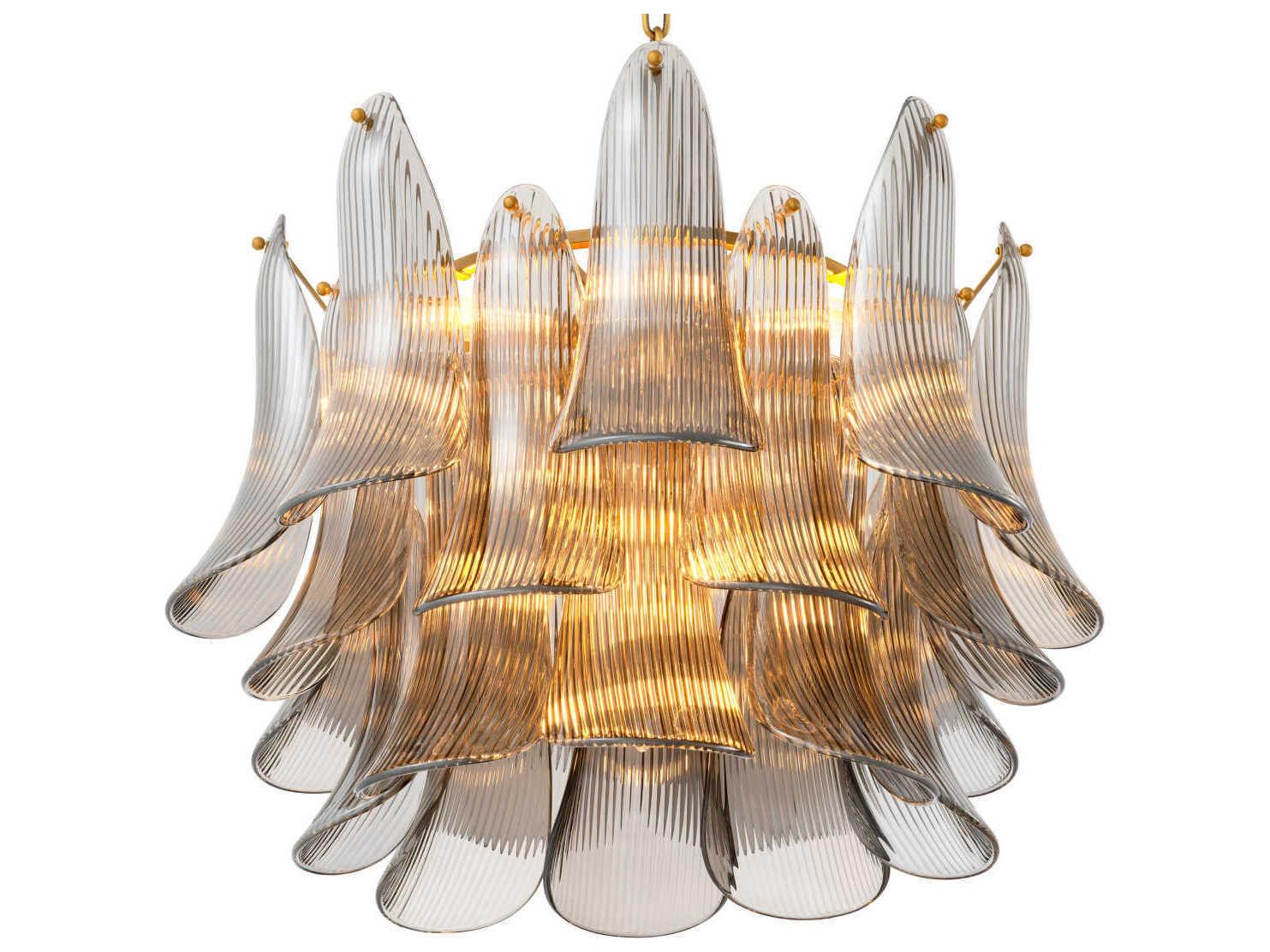 Eichholtz Amun Brushed Brass Smoke Glass Tiered Chandelier