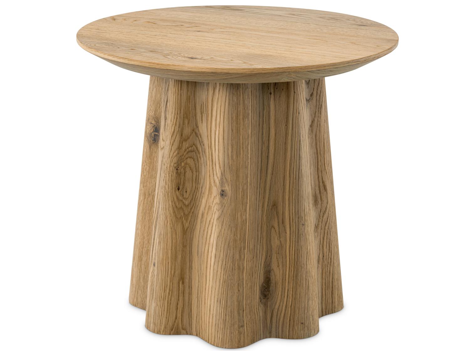 Eichholtz Round Wood Warm Oak Veneer End Table
