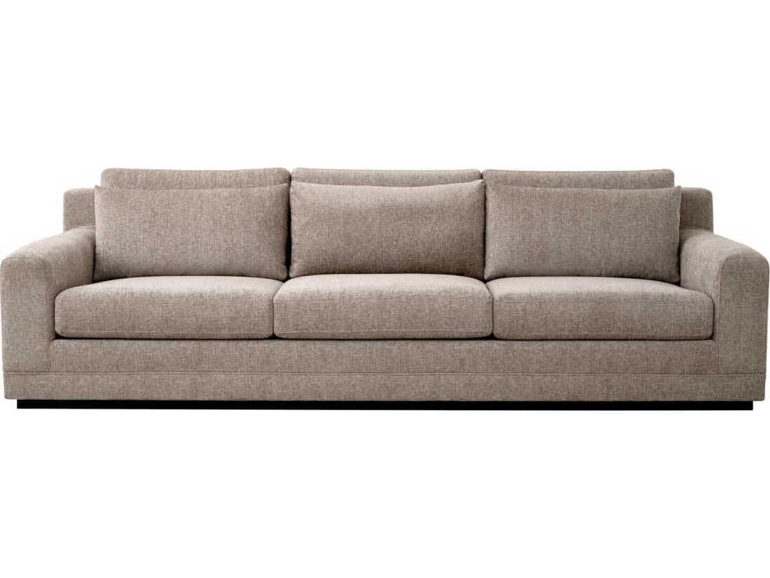 Eichholtz Manhattan Hunt Chenille Taupe Black Base Beige Upholstered Sofa
