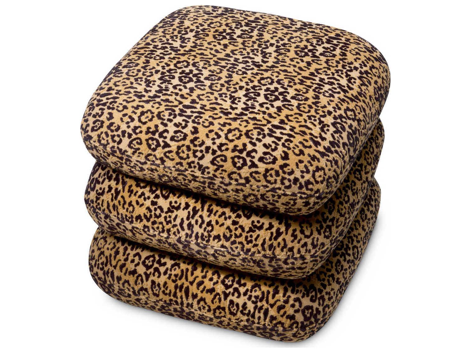 Eichholtz Greenwich Bernard Leopard Swivel Base Tan Upholstered Accent Stool
