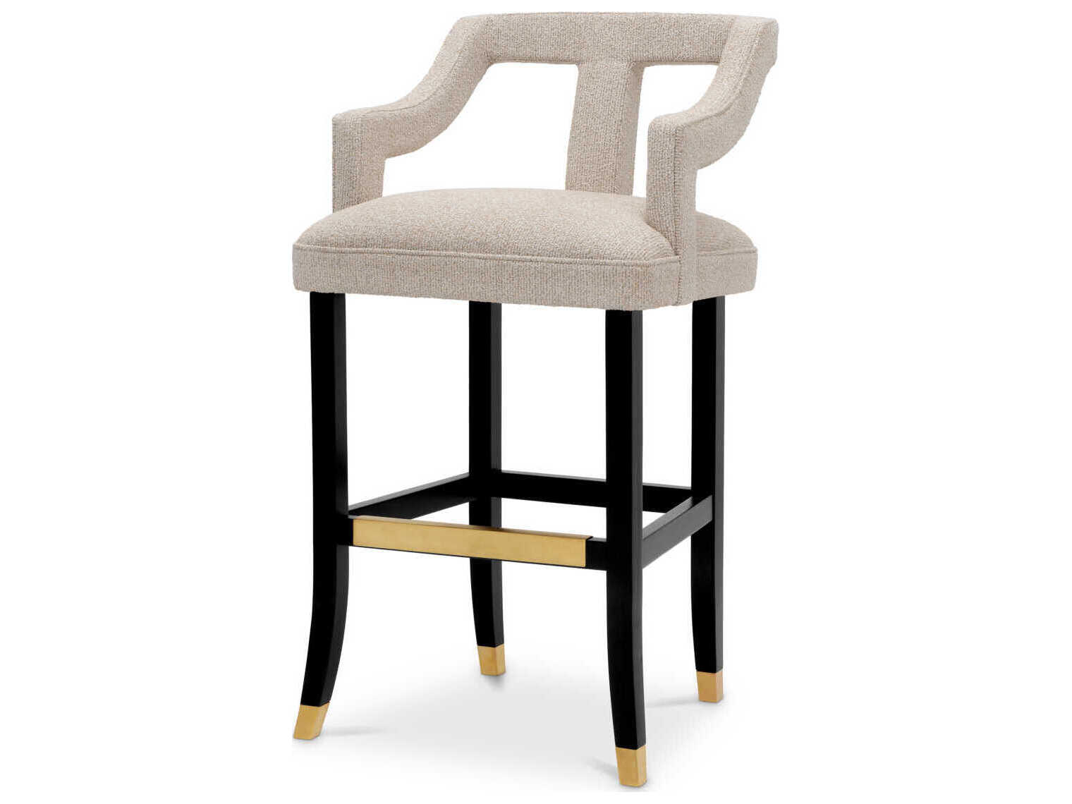 Eichholtz Roumier Palmer Beige Black Legs Upholstered Bar Stool