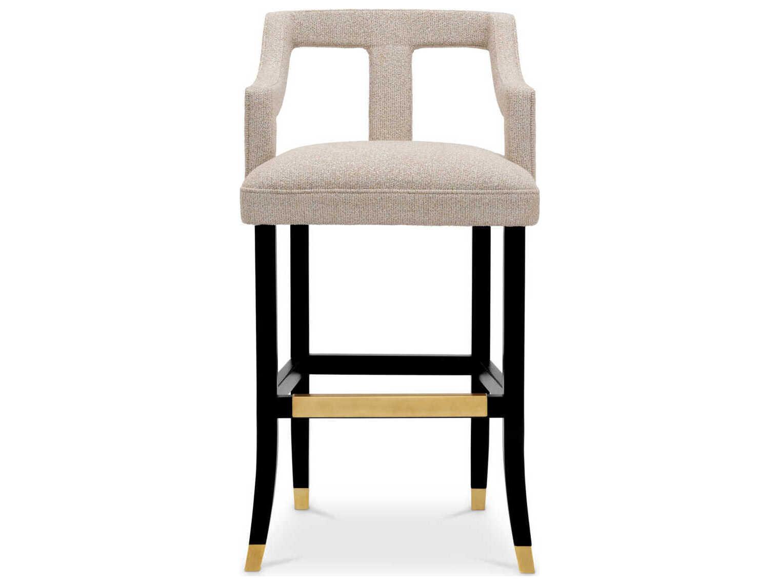 Eichholtz Roumier Palmer Beige Black Legs Upholstered Bar Stool