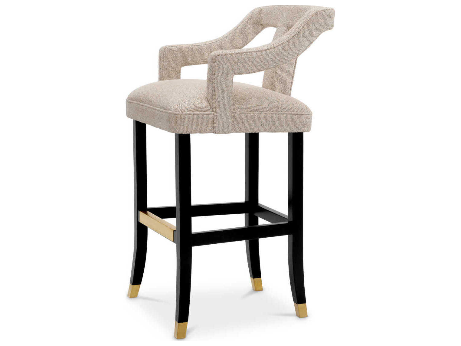 Eichholtz Roumier Palmer Beige Black Legs Upholstered Bar Stool