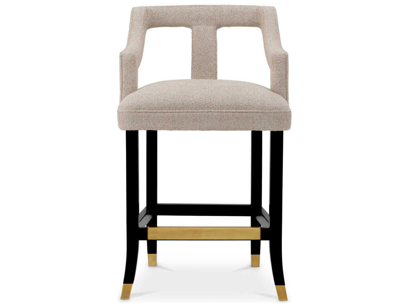 Eichholtz Roumier Palmer Beige Black Legs Upholstered Counter Stool