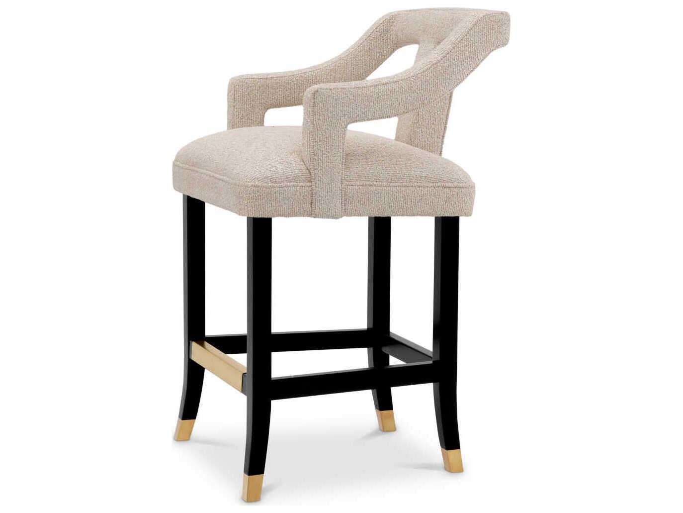 Eichholtz Roumier Palmer Beige Black Legs Upholstered Counter Stool