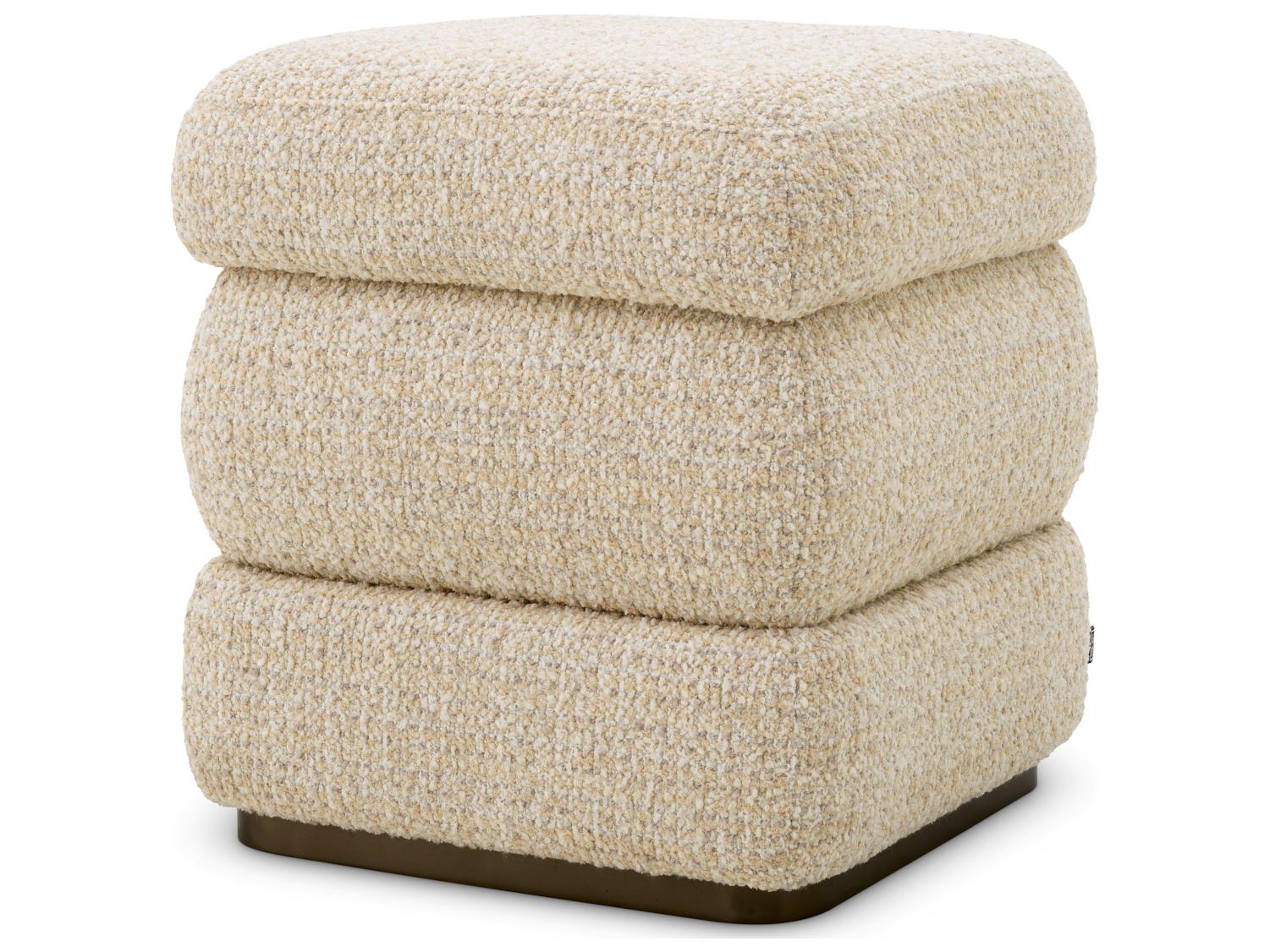 Eichholtz Winslow Chenille Beige X Bronze Base Upholstered Accent Stool