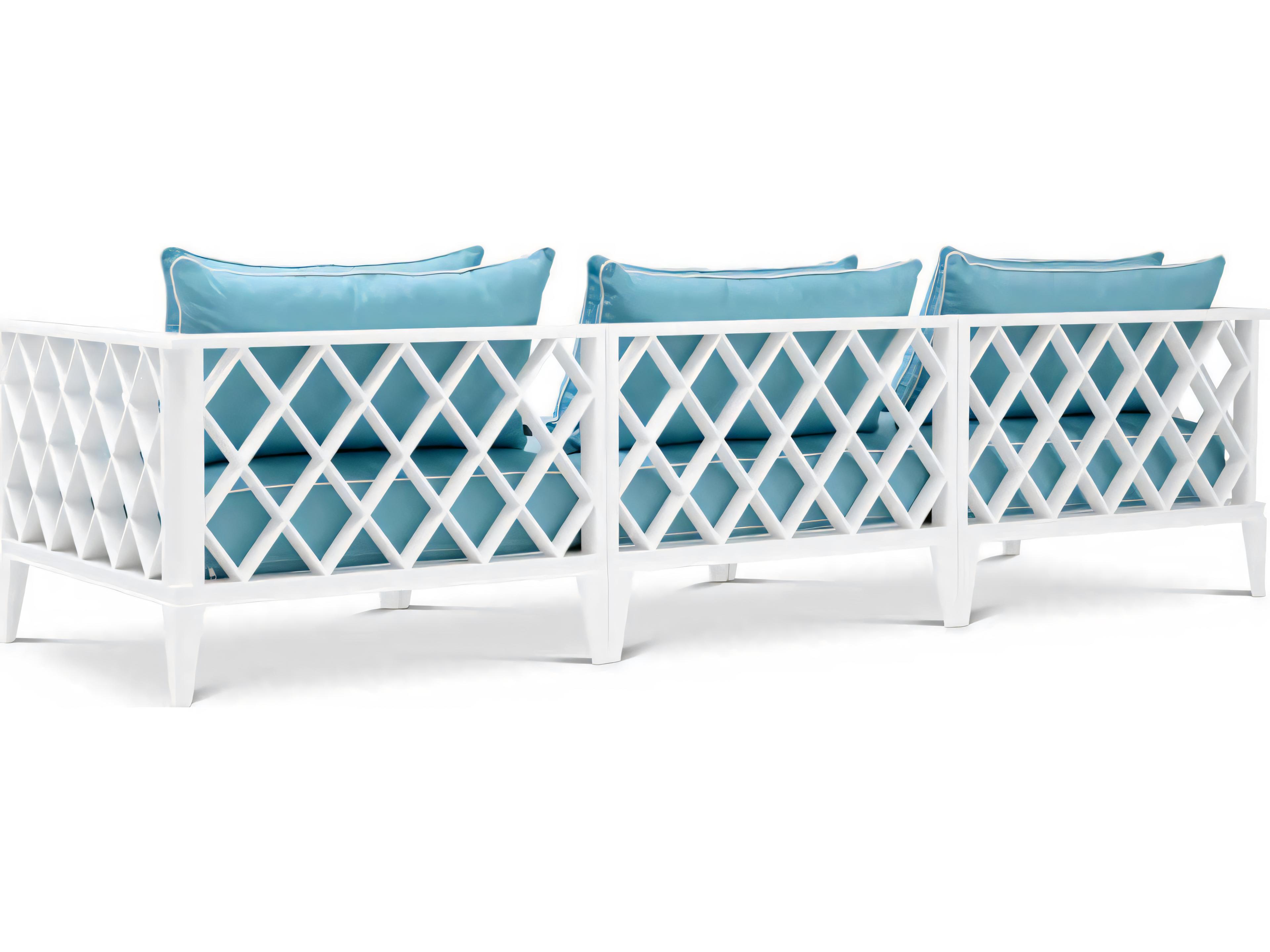 Eichholtz Outdoor White Finish Sunbrella Mineral Blue Sofa