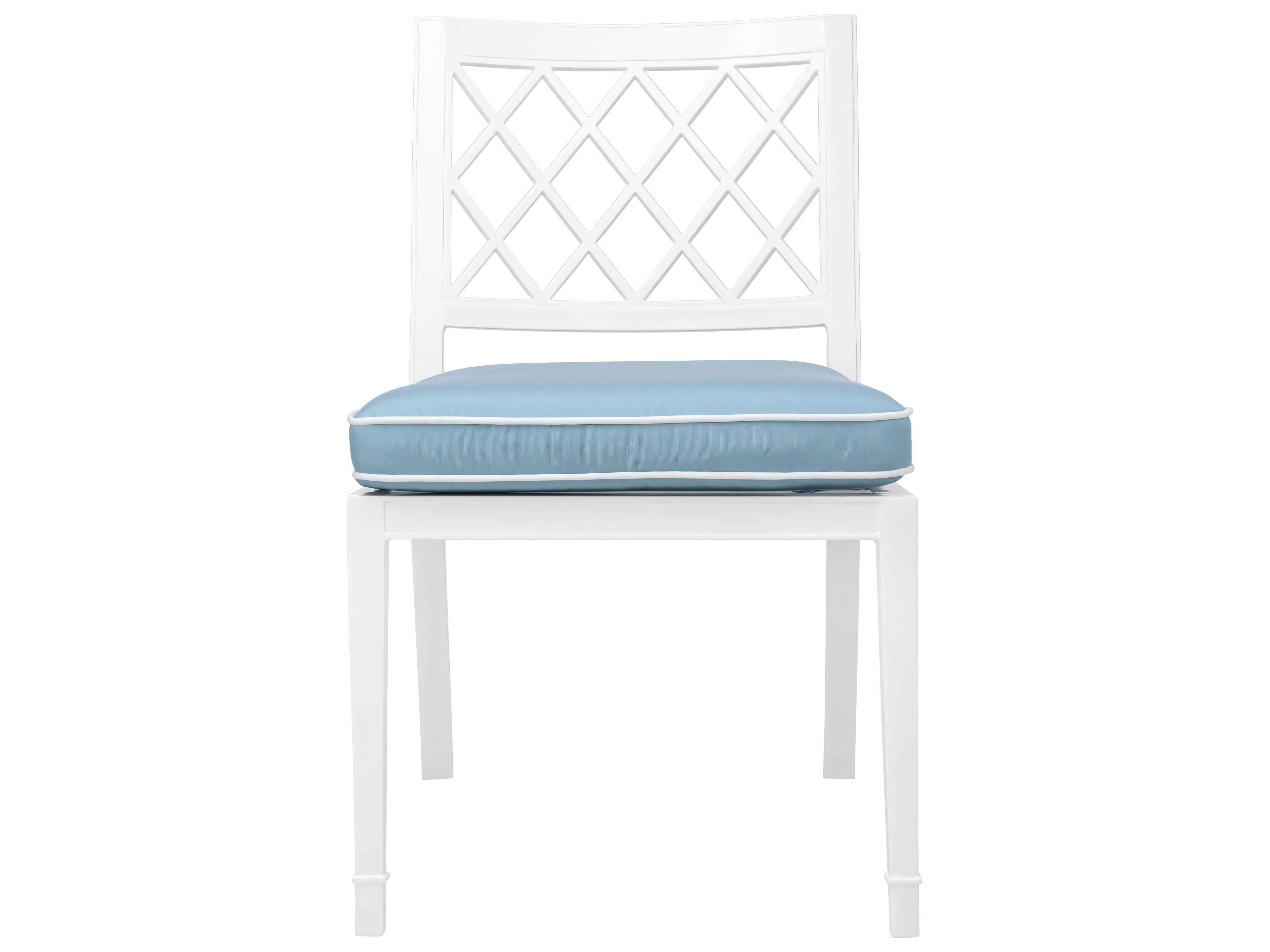 Eichholtz Outdoor White Finish Sunbrella Mineral Blue Dining Chair