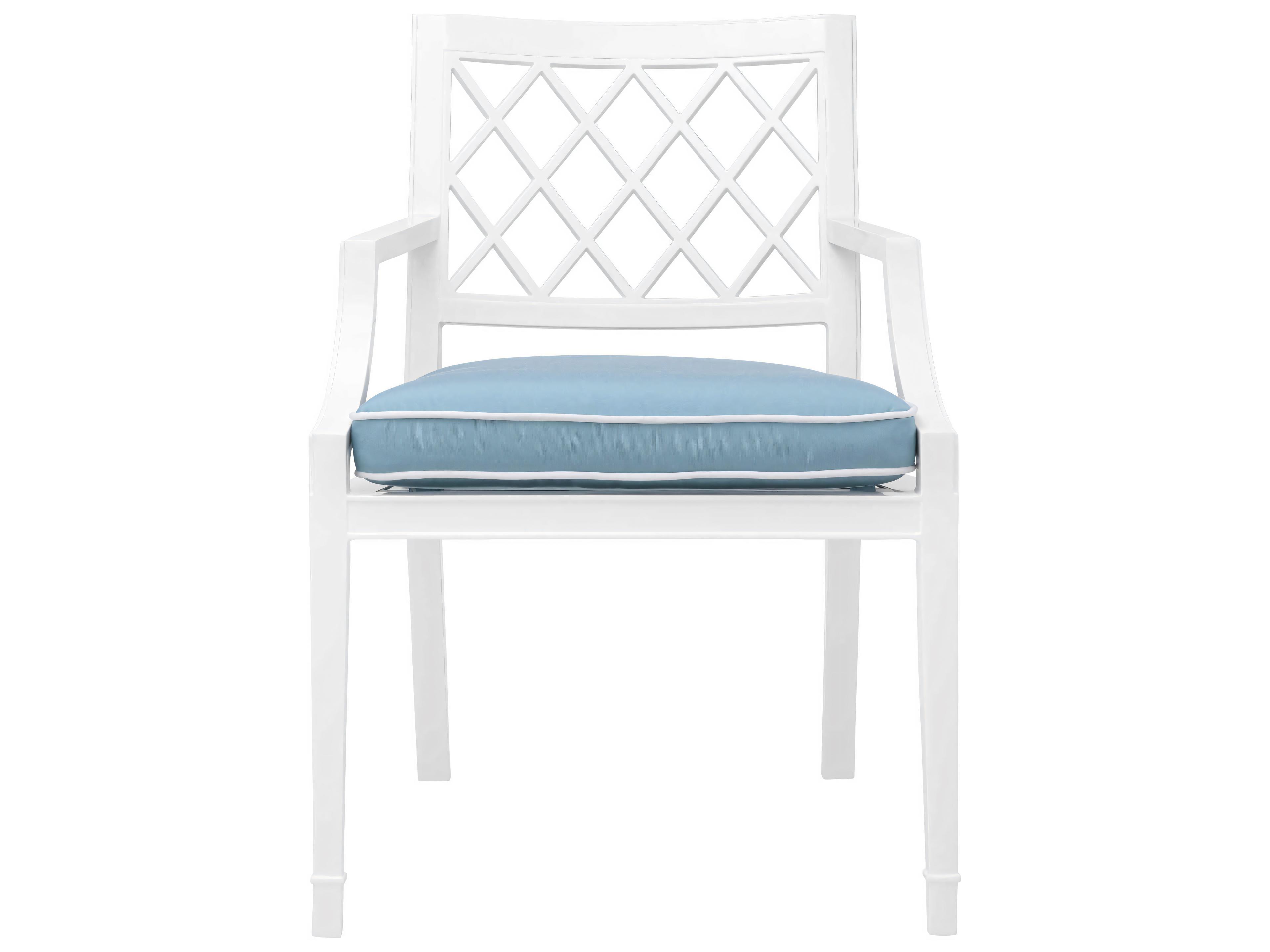 Eichholtz Outdoor White Finish Sunbrella Mineral Blue Dining Chair