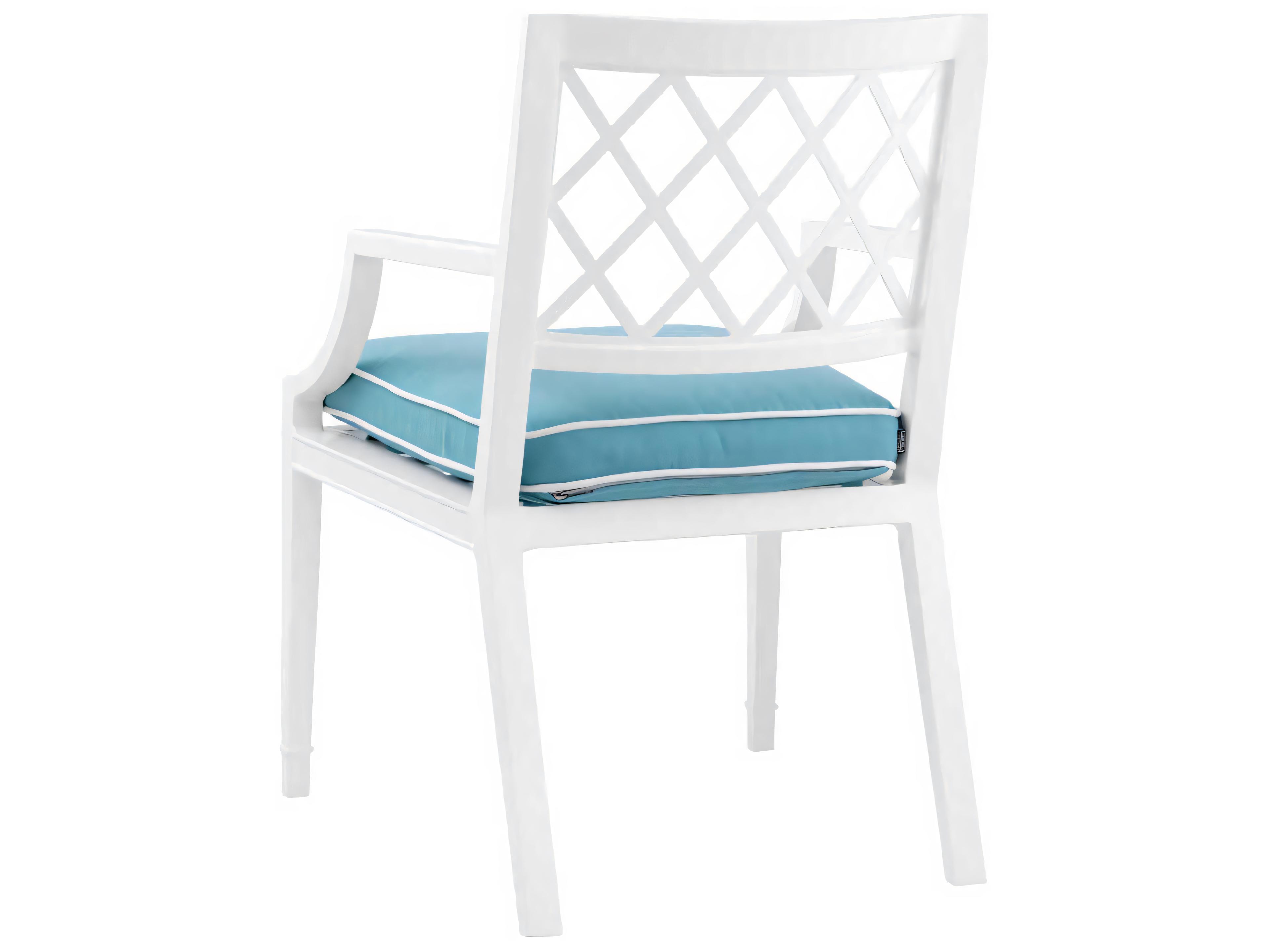 Eichholtz Outdoor White Finish Sunbrella Mineral Blue Dining Chair