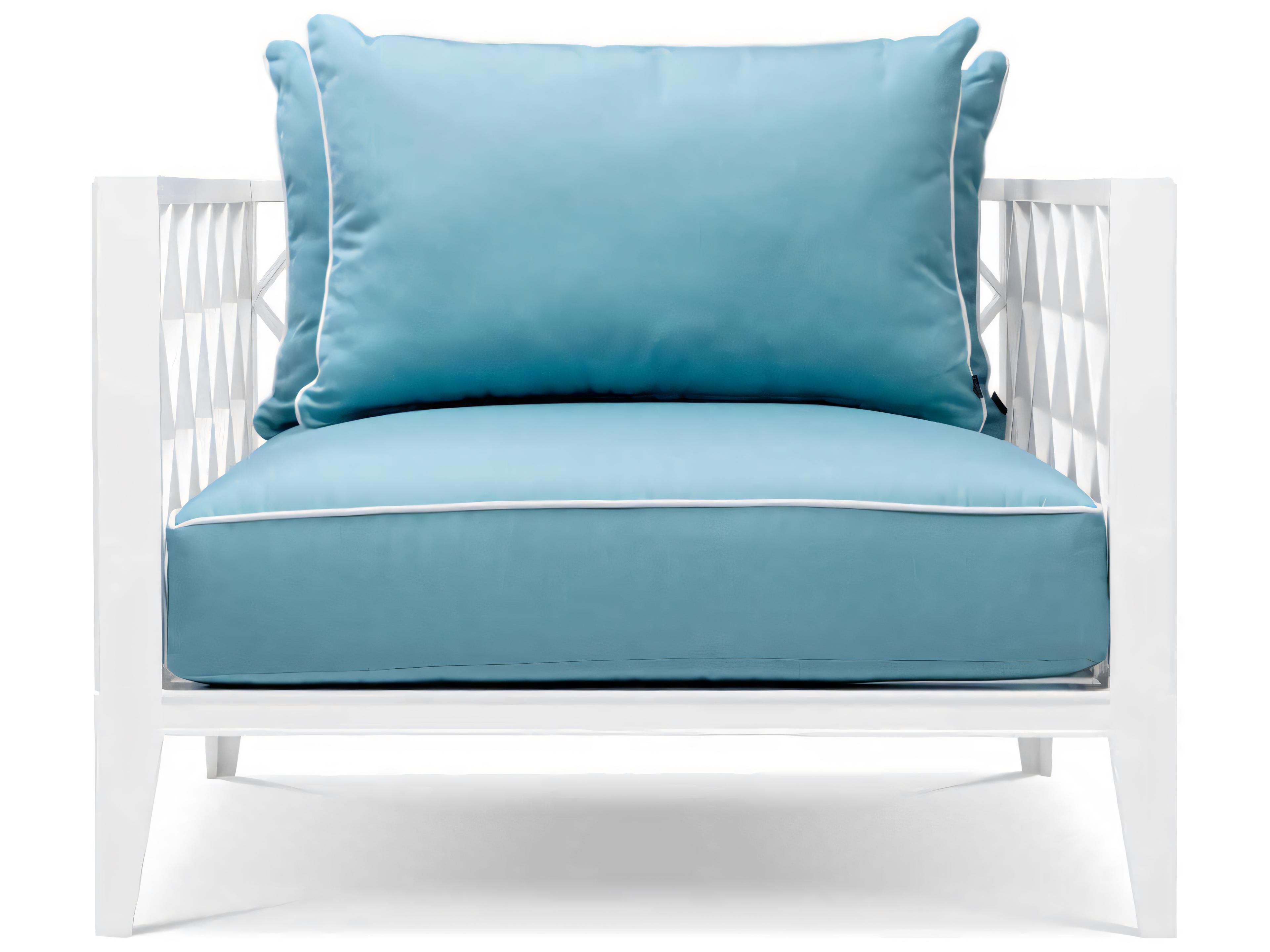 Eichholtz Outdoor White Finish Sunbrella Mineral Blue Lounge Chair