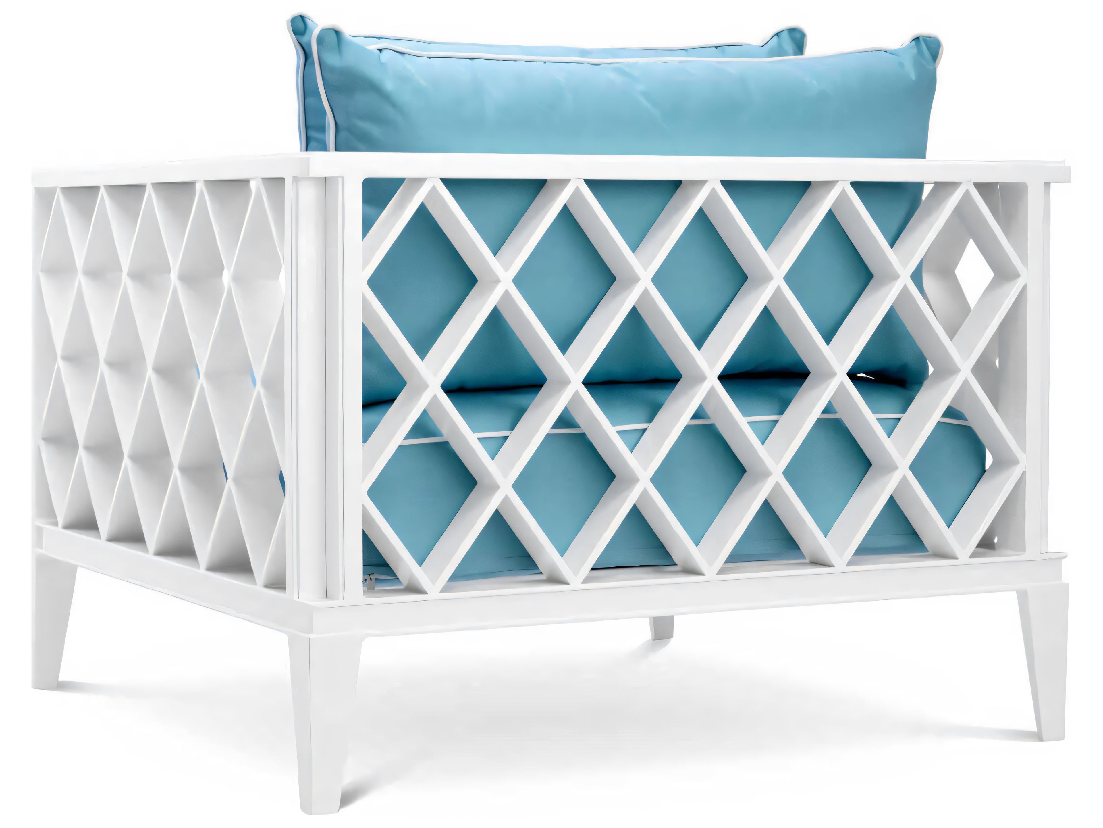 Eichholtz Outdoor White Finish Sunbrella Mineral Blue Lounge Chair