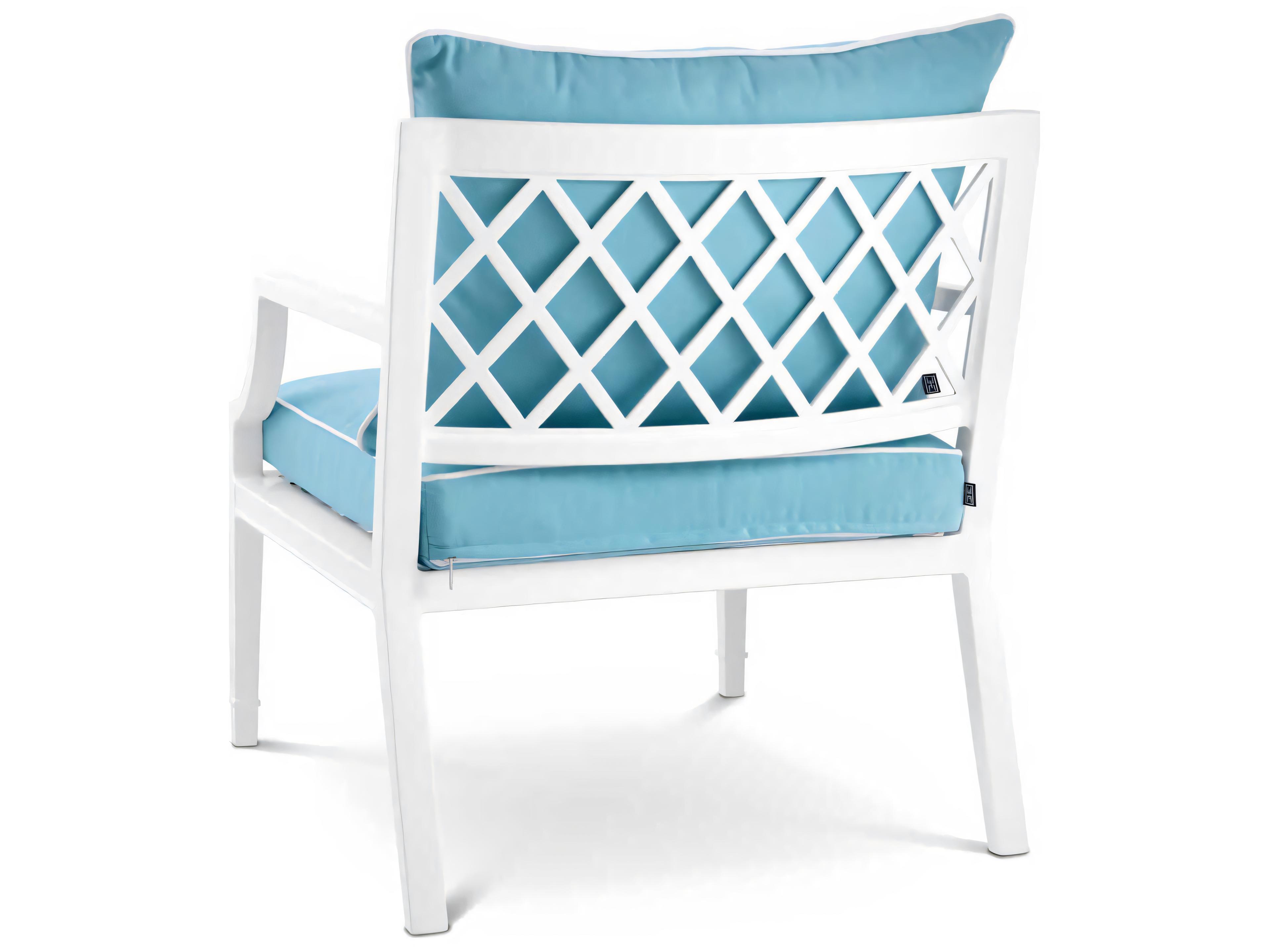Eichholtz Outdoor White Finish Sunbrella Mineral Blue Lounge Chair