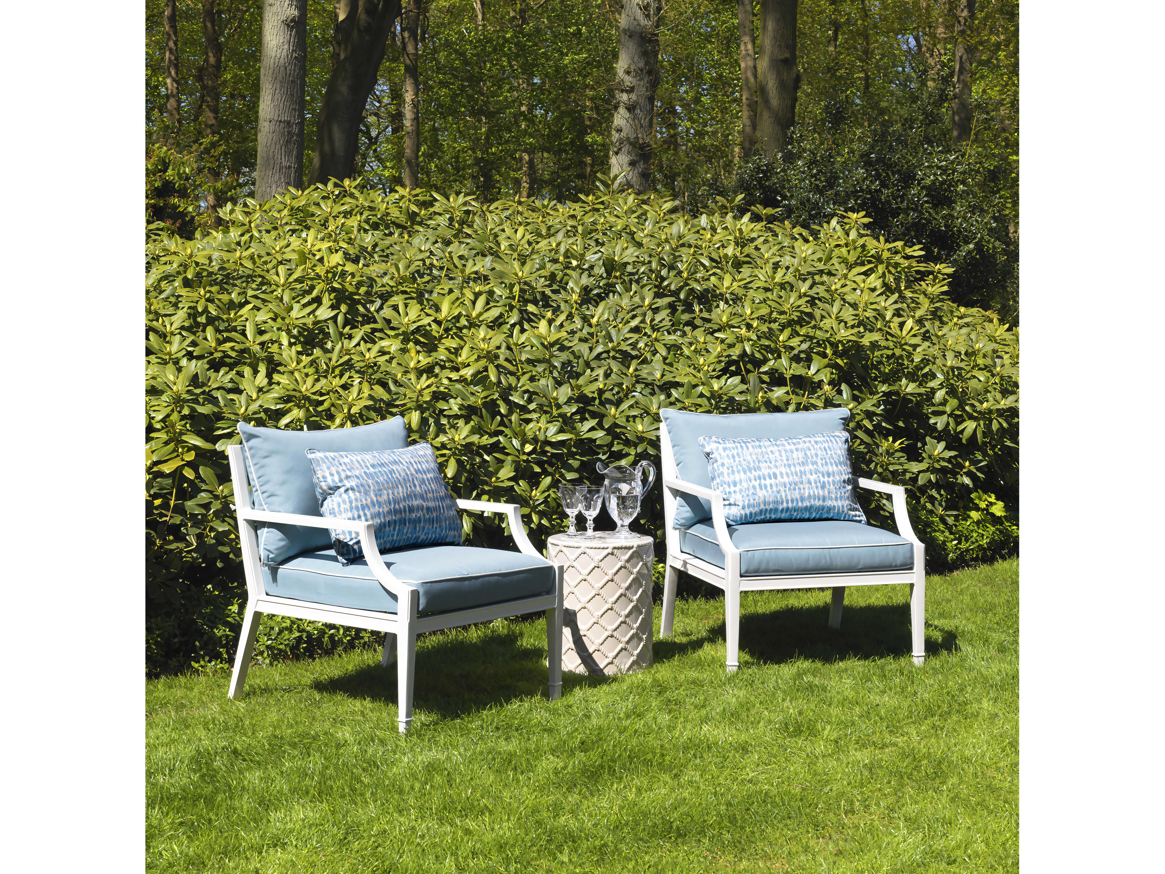 Eichholtz Outdoor White Finish Sunbrella Mineral Blue Lounge Chair