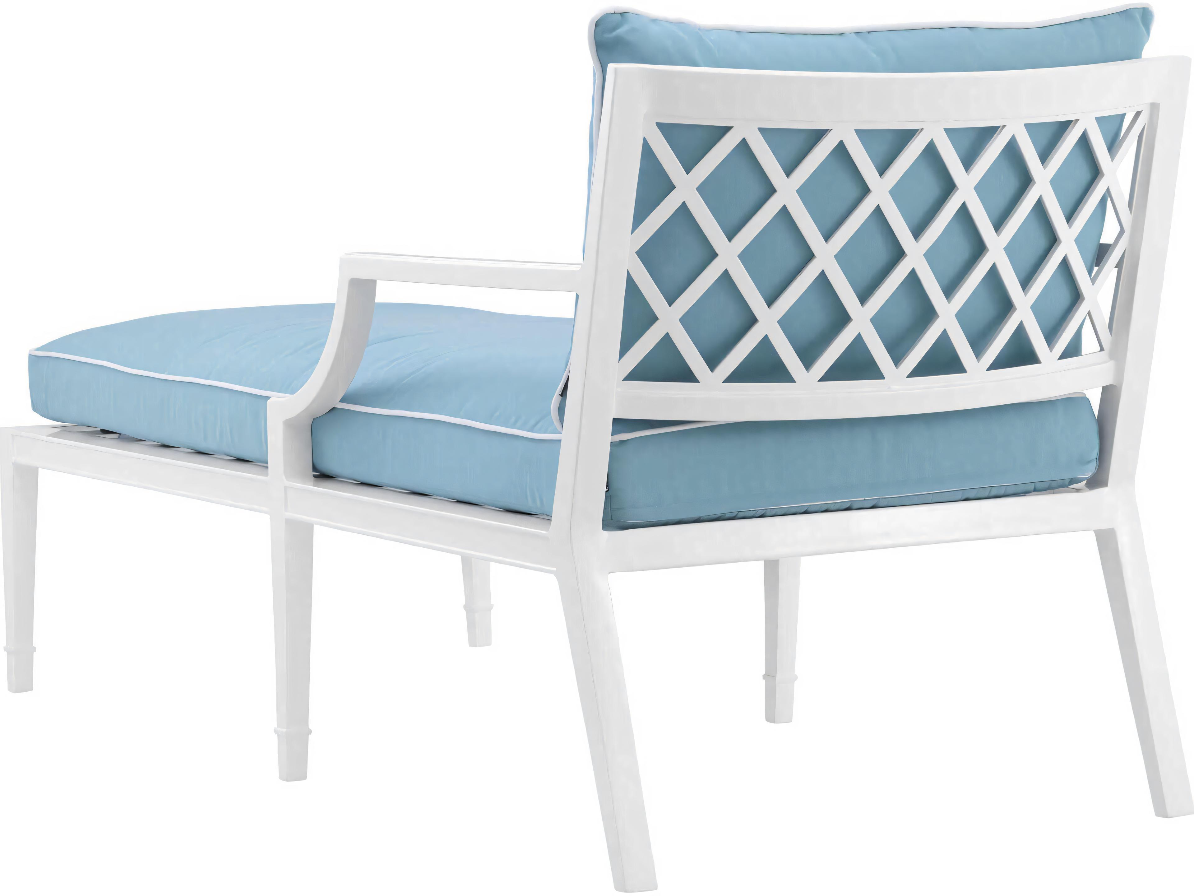 Eichholtz Outdoor White Finish Sunbrella Mineral Blue Chaise Lounge