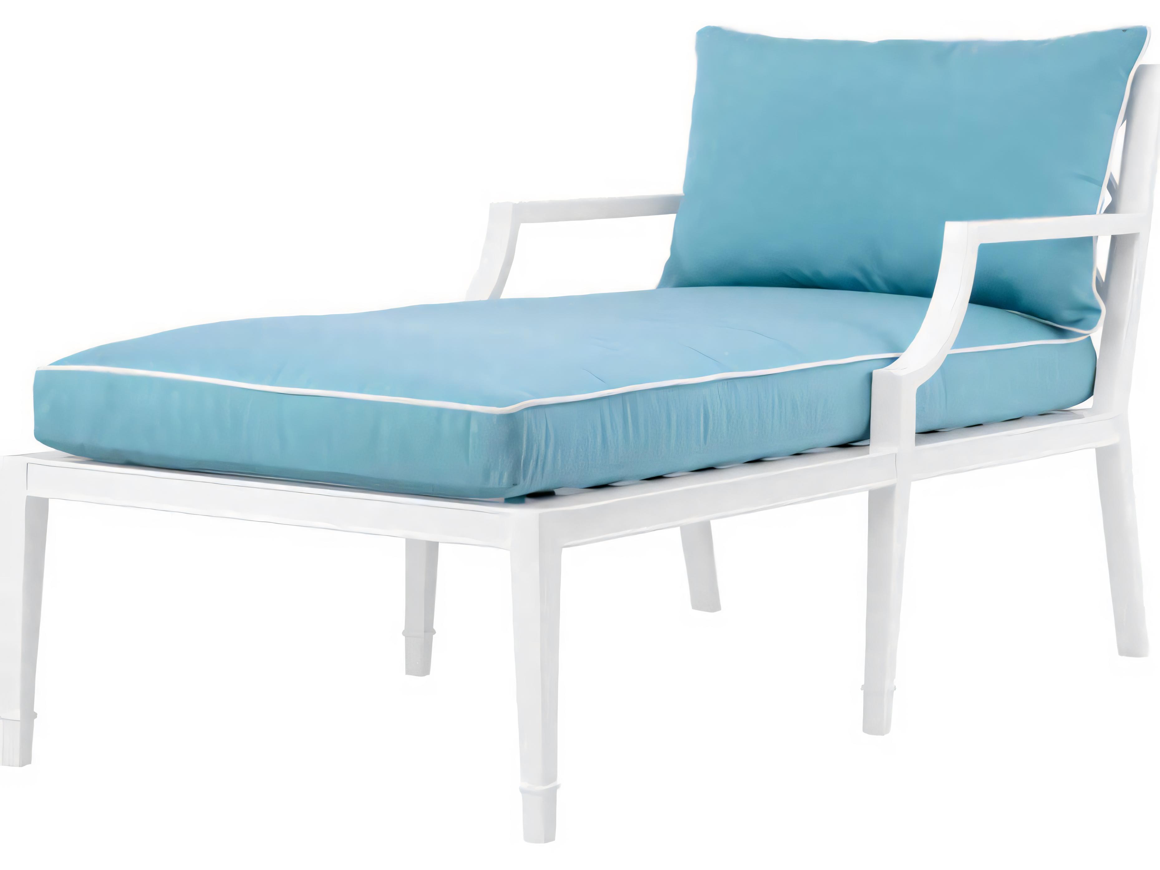 Eichholtz Outdoor White Finish Sunbrella Mineral Blue Chaise Lounge