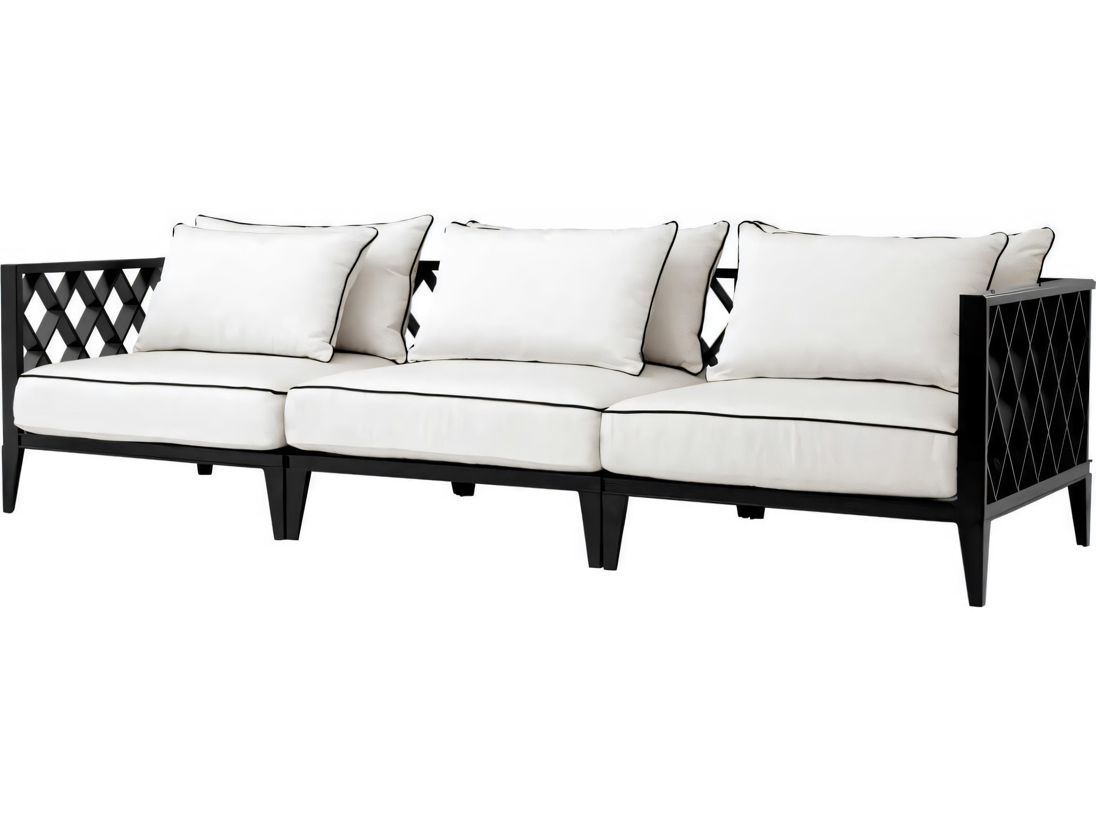 Eichholtz Outdoor White Finish Sunbrella Mineral Blue Sofa